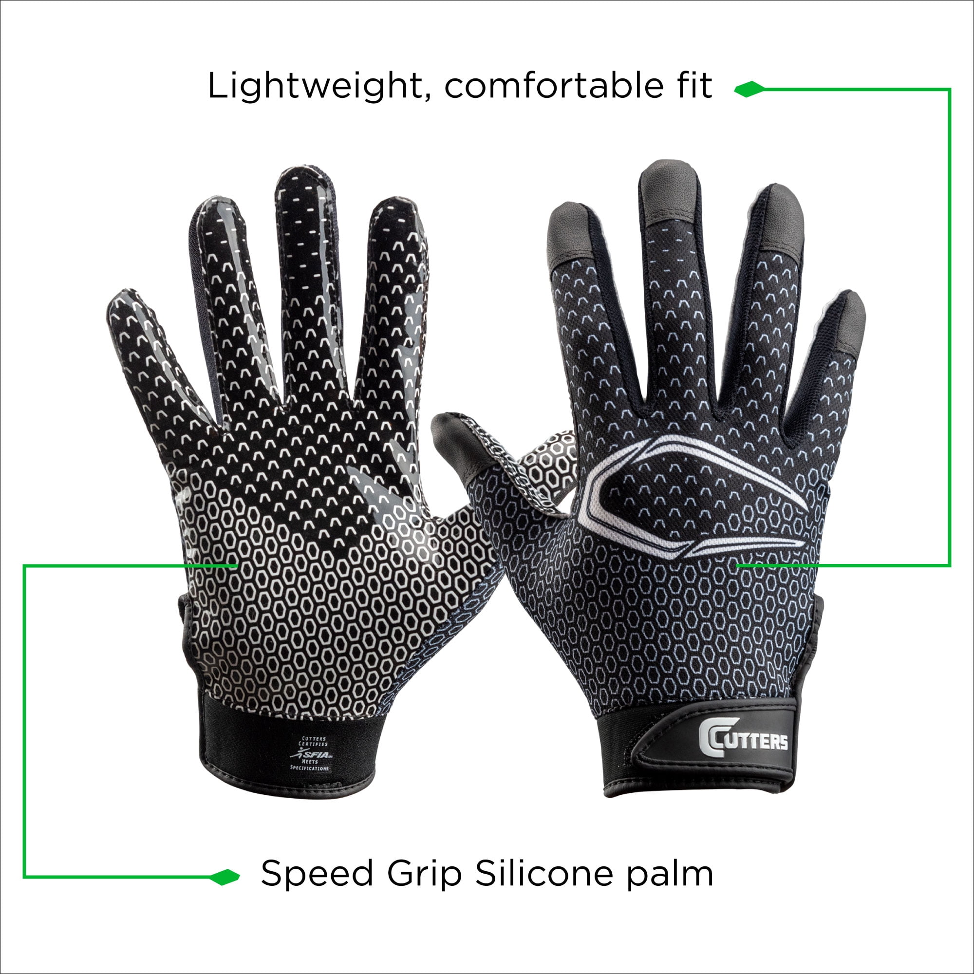Cutters Game Day Football Receiver Gloves, Professional Grip Performance (Black, S/M) s9s7z