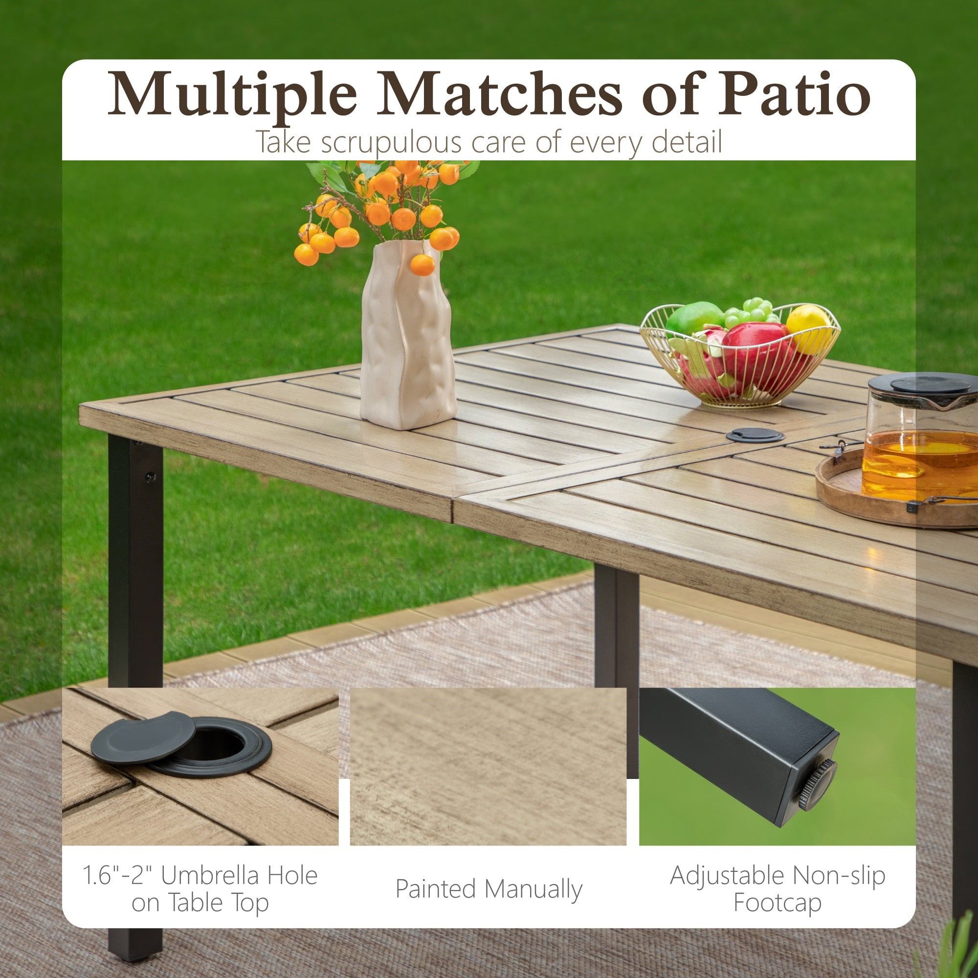 Sophia & William 7-Piece Outdoor Patio Dining Set (Brown, 60 in Table with 6 Textilene Chairs) lw716