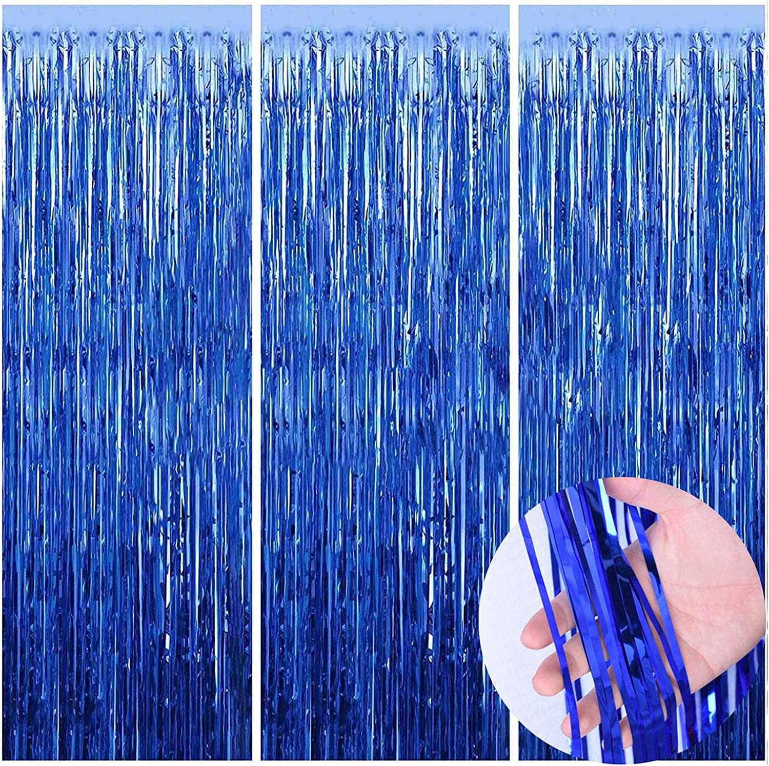 KIRIKOU Metallic Foil Fringe Curtains Party Backdrop, Shiny Tinsel Photo Background for Birthdays and Weddings (Navy Blue, 3.2 ft x 6.5 ft, 3 Pack) p1evr