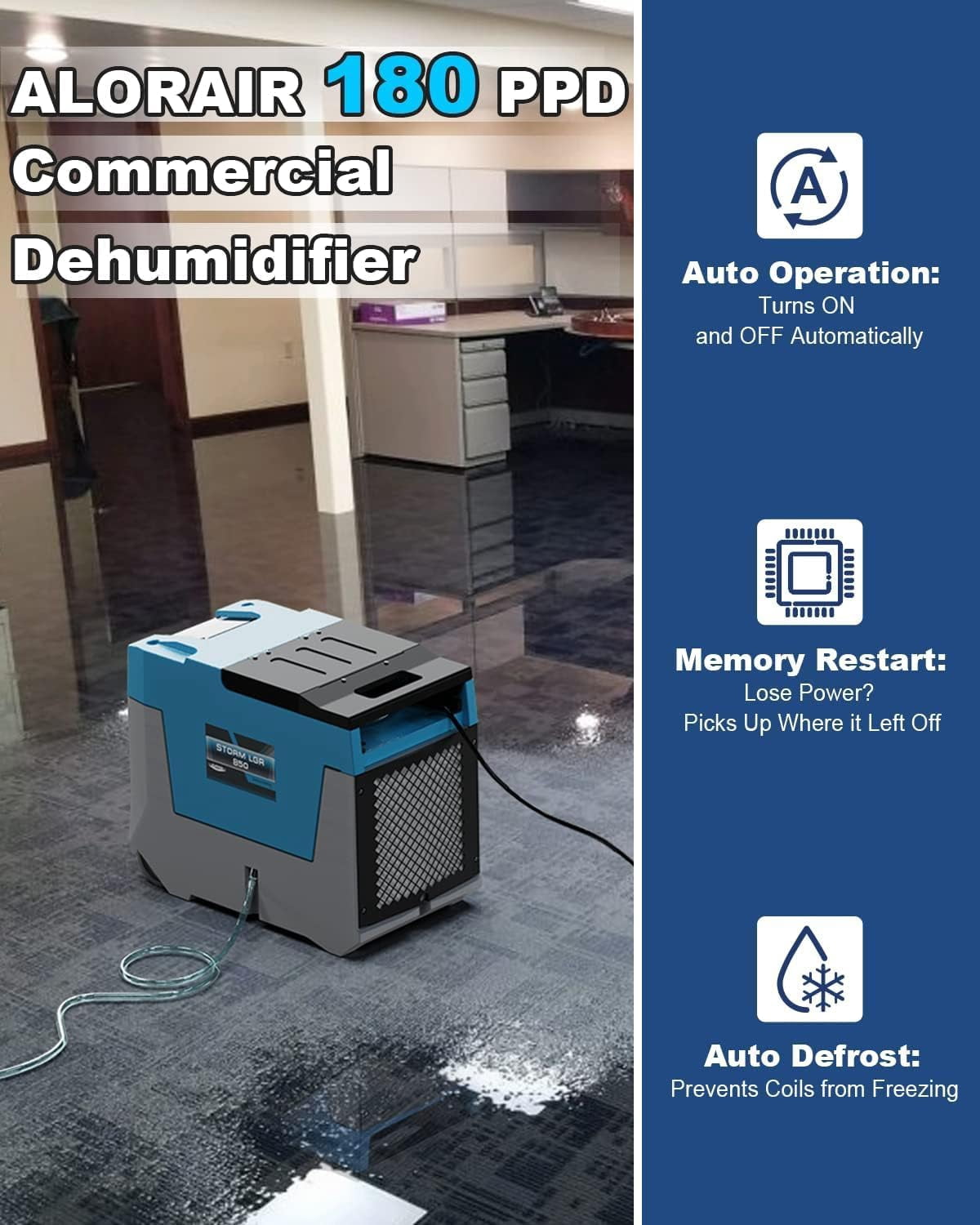 AlorAir 180 PPD LGR Commercial Dehumidifier with Built-in Pump (Blue, 28 Gallons) eki9d
