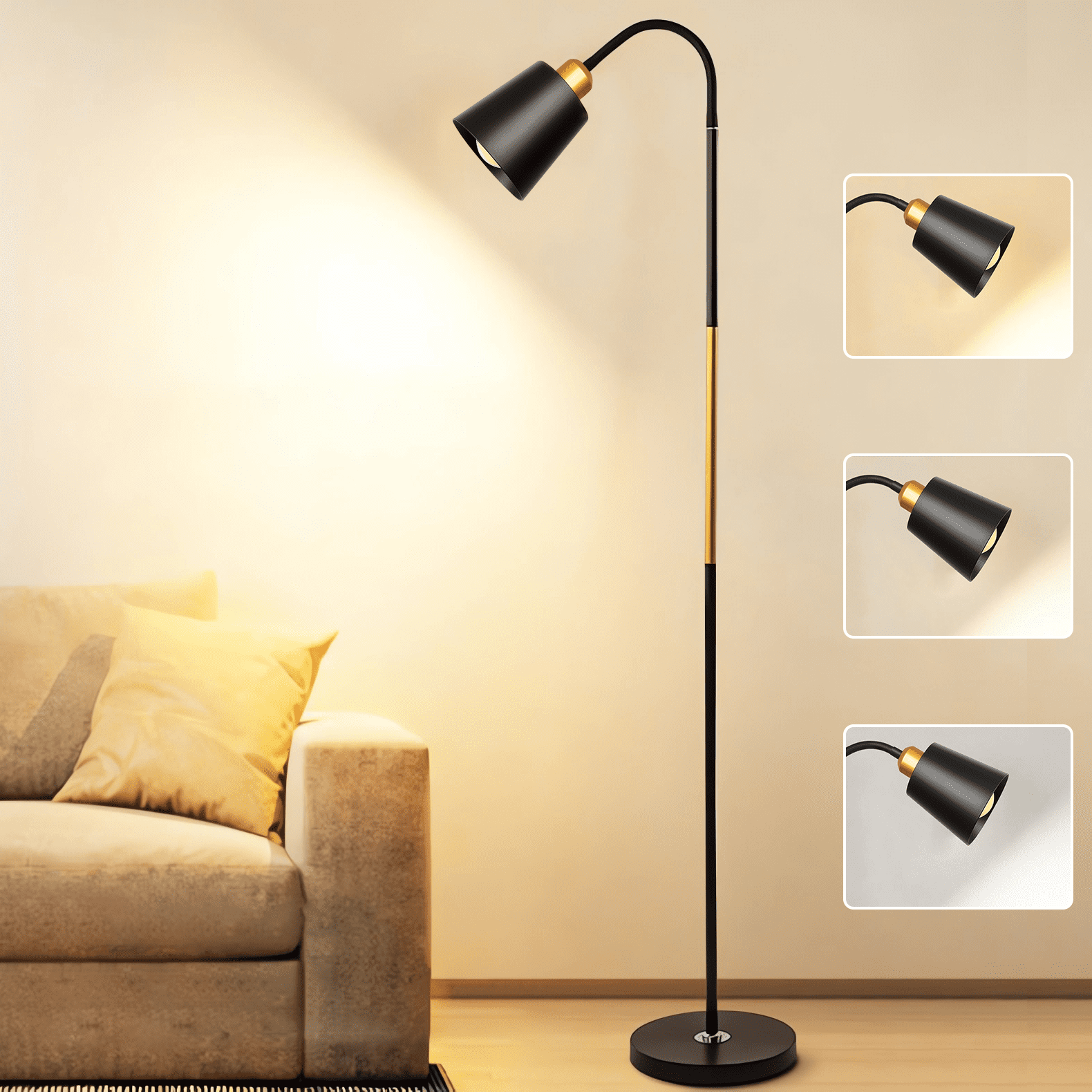 Meromore Adjustable Gooseneck Floor Lamp for Living Room with 3-Color LED Bulb (60 in) rus79