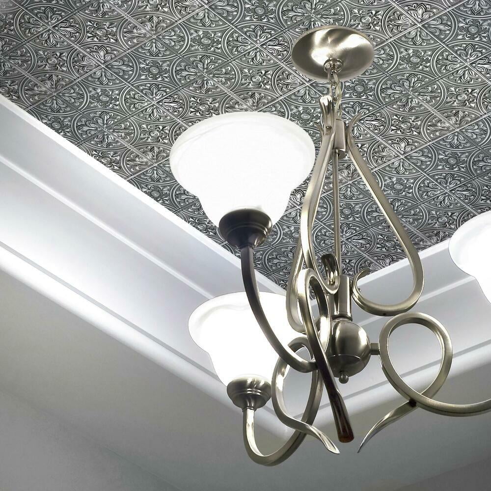 RoomMates Silver Tin Peel and Stick Backsplash Tiles (Silver, 4 Pack, 10.5 in x 10.5 in) jm6go