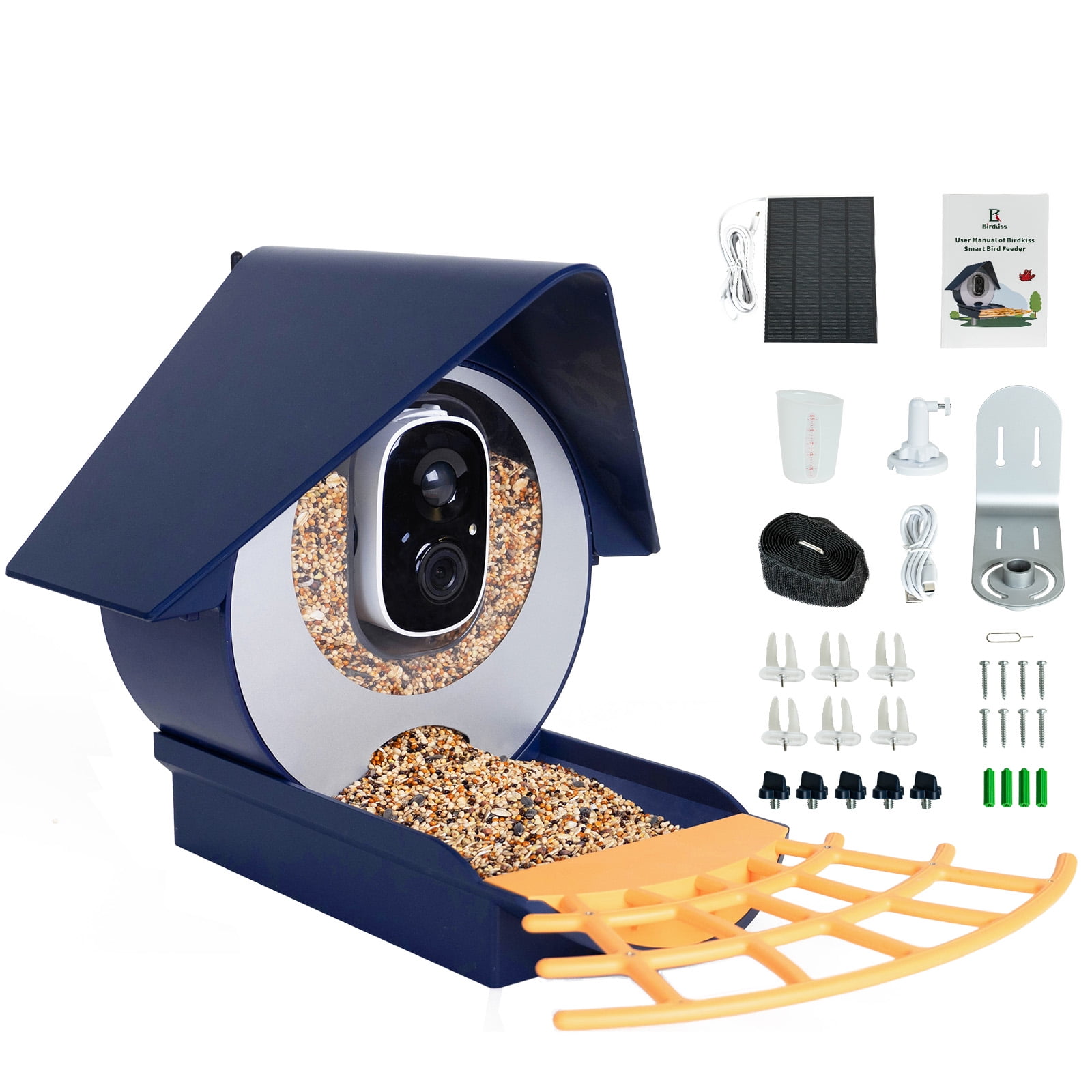 BirdKiss Smart Bird Feeder with Camera, 1080P HD AI Bird Identification, Weatherproof Outdoor Bird Watching Station (Blue, 42.27 fl oz) otass
