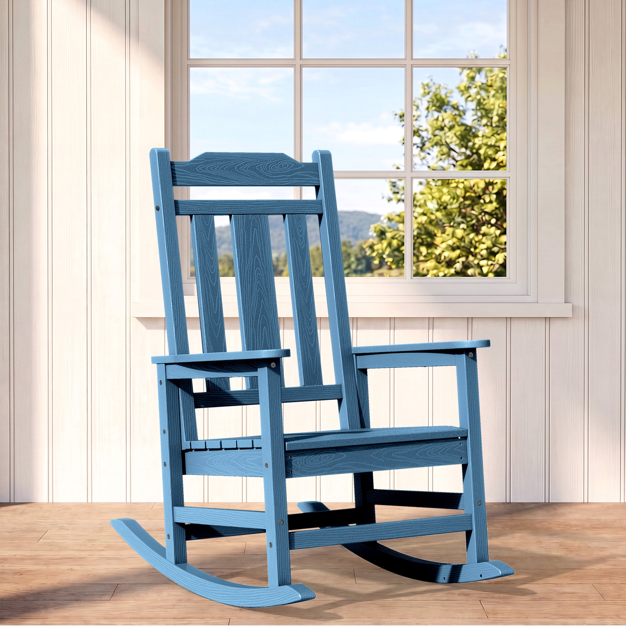SERWALL Oversized Outdoor Rocking Chair, All-Weather HDPE Patio Rocker for Porch and Garden (Navy, 35 in D x 26.9 in W x 41.3 in H) b1i70