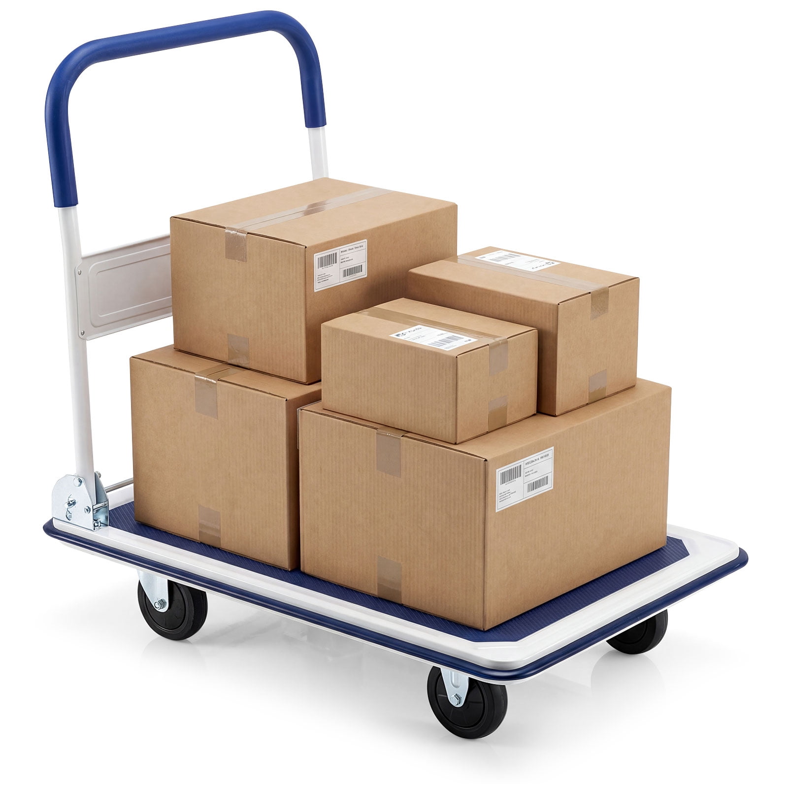 Costway Heavy-Duty Platform Cart Dolly with Folding Handle (Blue, 660 lb) 7f1bs