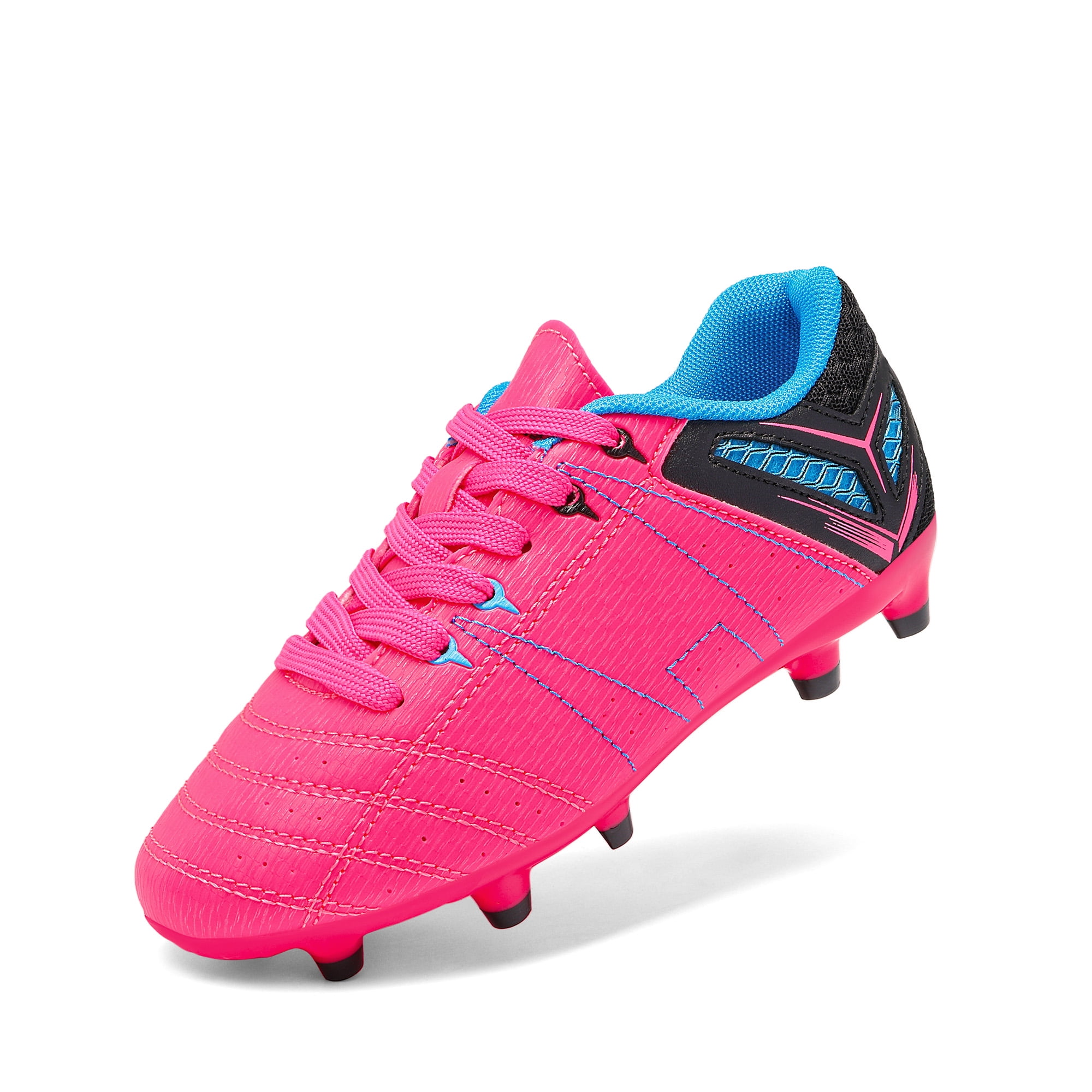 BURUDANI Kids Soccer Cleats Outdoor Athletic Trainers (Fuchsia/Black/Cyan, Size 1) hes2k