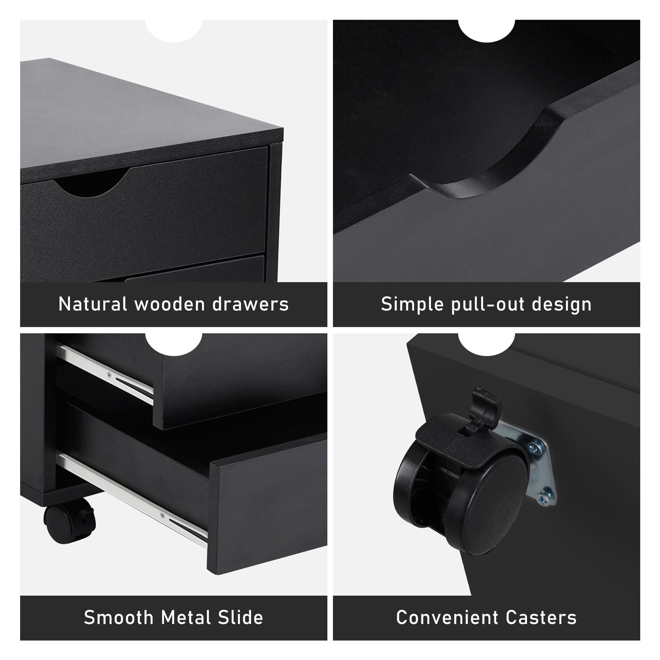 CONCETTA 5-Drawer File Cabinet, Lateral Filing Under Desk Storage Organizer with Wheels (Black) fj3lf