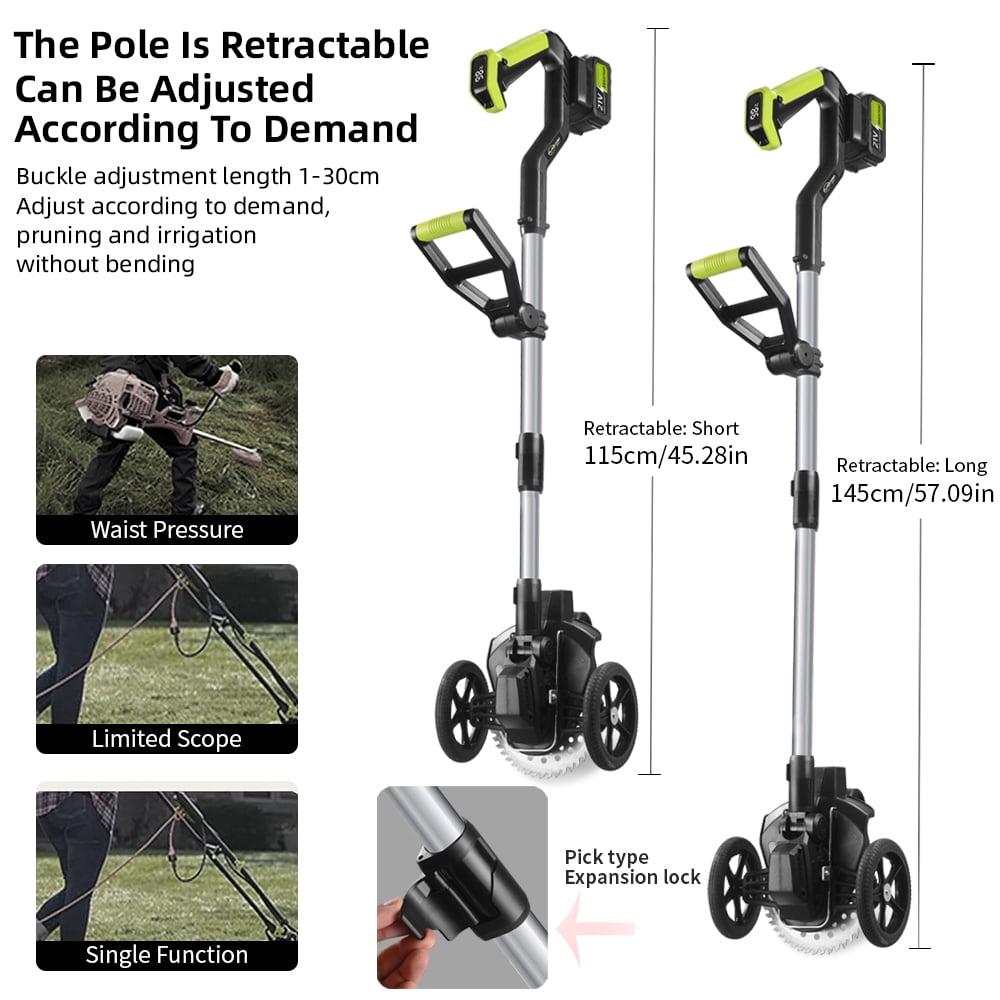 Paddsun Electric Cordless Weed Trimmer with Digital Power Display and Auxiliary Wheel (21V) ysp0b
