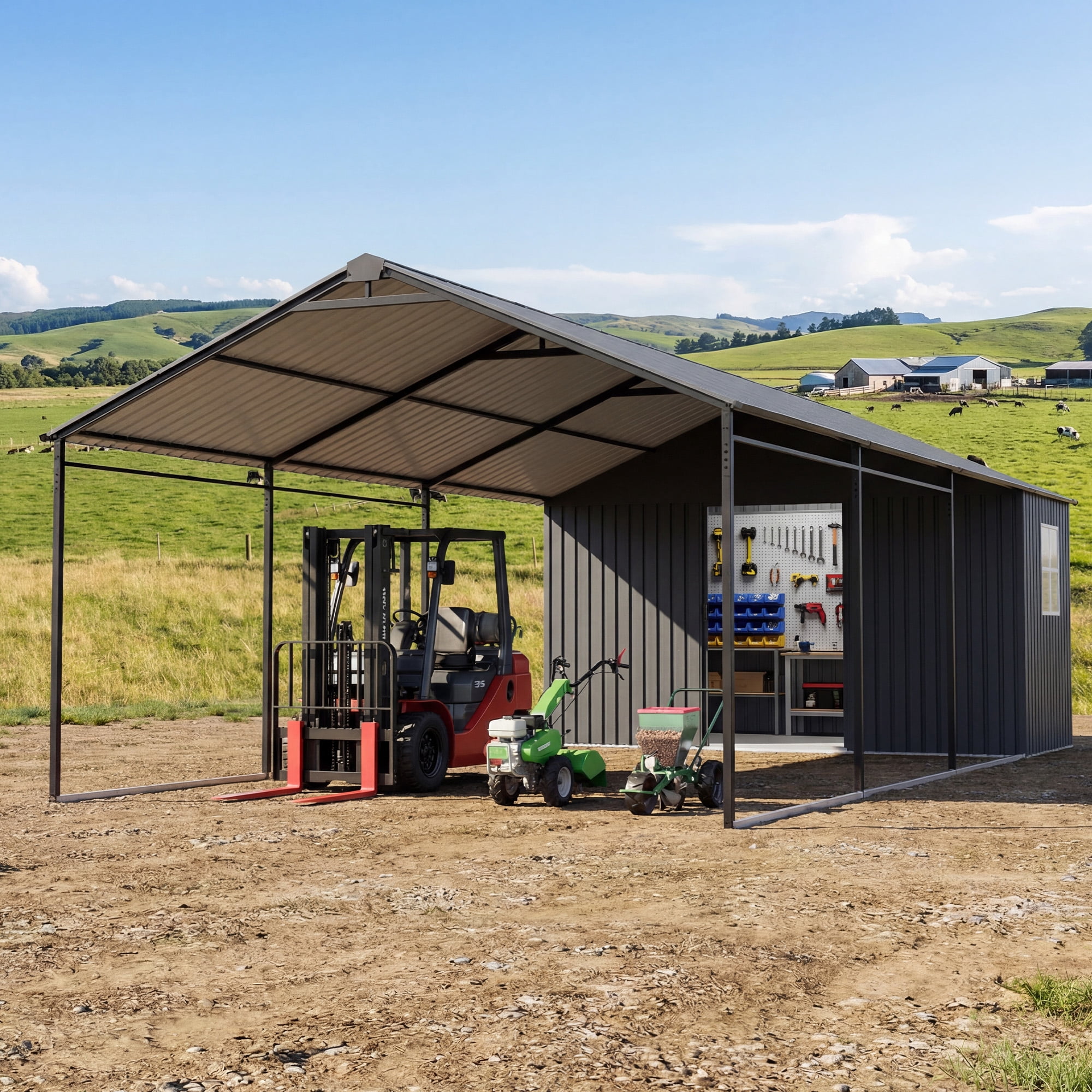 FOROUTIA Heavy-Duty Metal Carport with Integrated Storage Shed, All-Weather Outdoor Garage Shelter for Vehicles and Equipment (Dark Gray, 12 ft x 25 ft) zr1rq