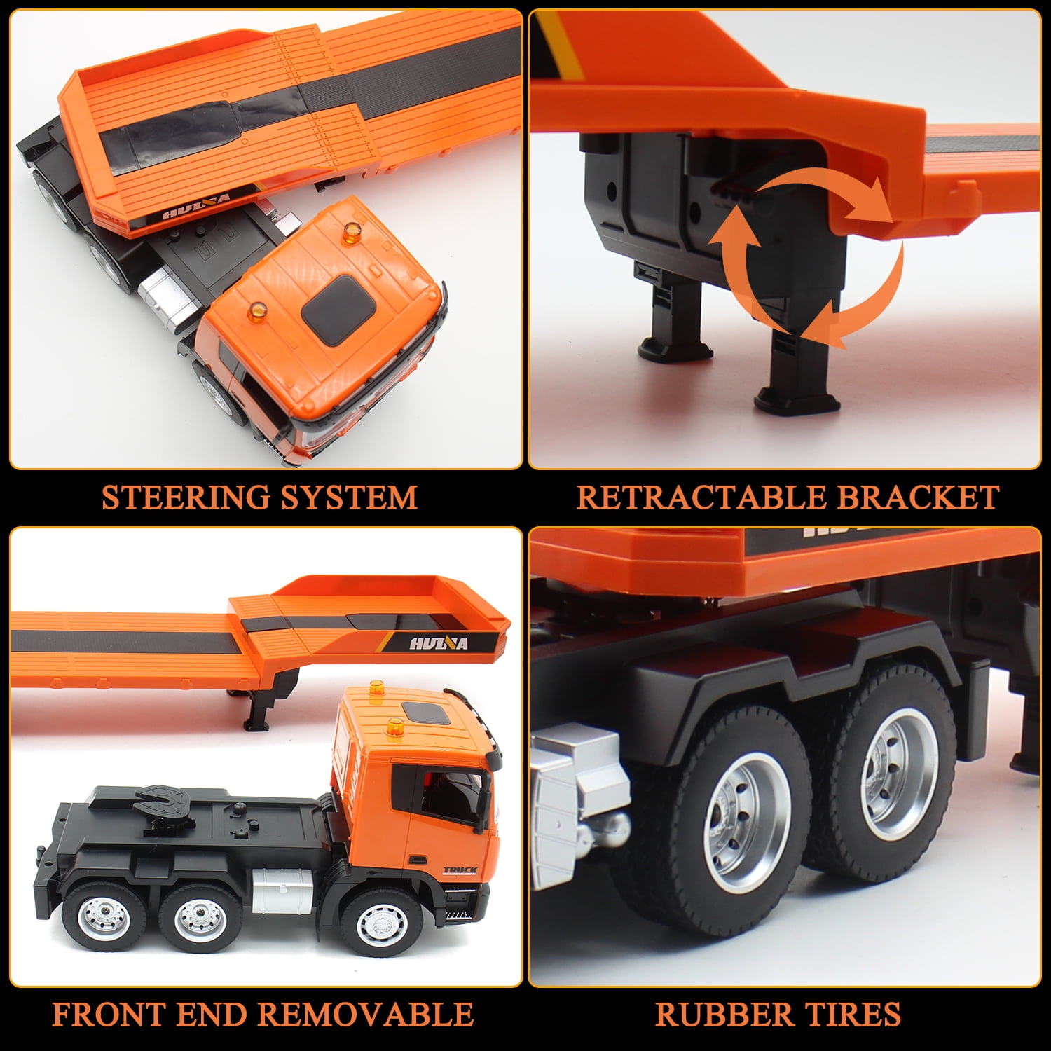 Fistone 2-in-1 Remote Control Excavator and Flatbed Semi-Trailer Truck Set (Orange, 1:24 Scale) bt42b