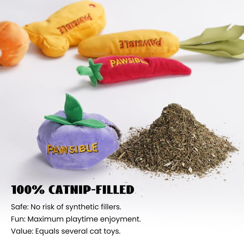 Pawsible Foodie Cat Toy Set, Organic Catnip Filled Plush Toys for Indoor Cats (Yellow, 5 Pack) ml609