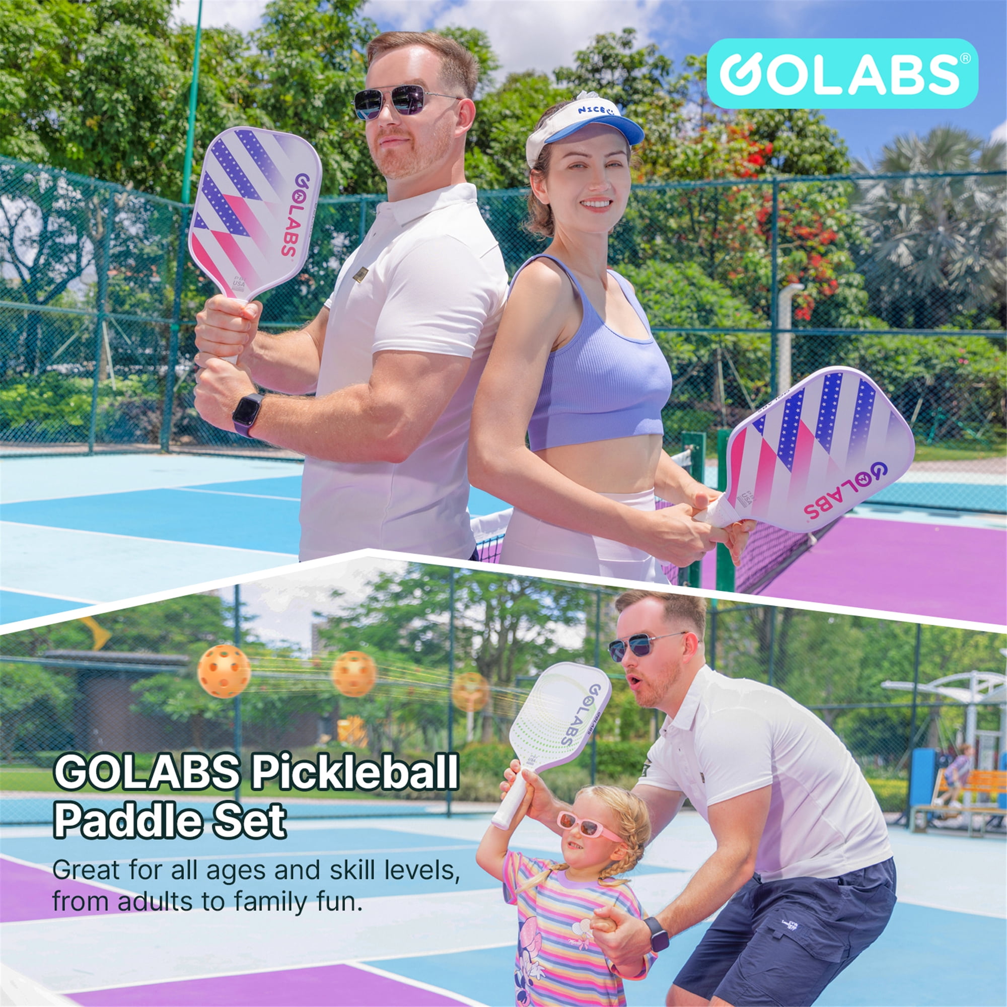 Golabs PB1 Pickleball Paddle Set, Fiberglass Surface with 4 Balls and Carry Bag (Pink, 2-Pack) a4nz8