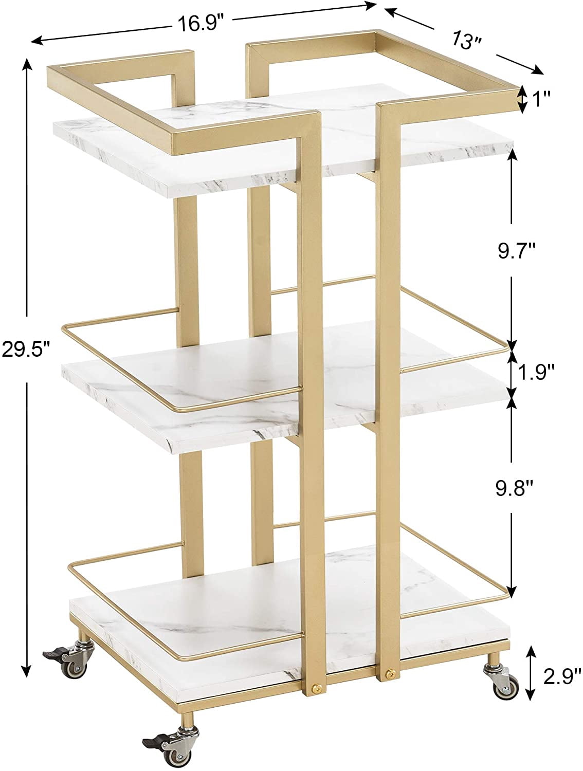BarberPub 3 Tier Rolling Utility Cart, Heavy-Duty Metal Storage Trolley for Salon and Home (White, 16.9 in x 13 in x 29.9 in) 8uvmn