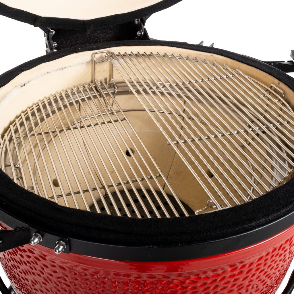 Kamado Joe Big Joe I 24 in. Ceramic Charcoal Grill with Cart and Side Shelves (Red, 24 in) 37rt4