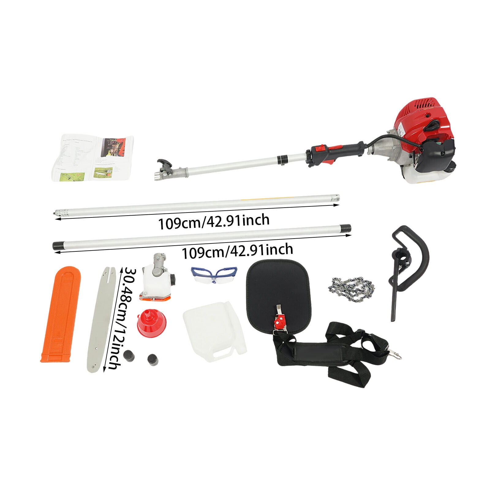ToppiJoy Gas Pole Chainsaw 43CC 2-Cycle Tree Trimmer with 11 in Cutting Bar (Red, 16 ft Reach) vkd1x