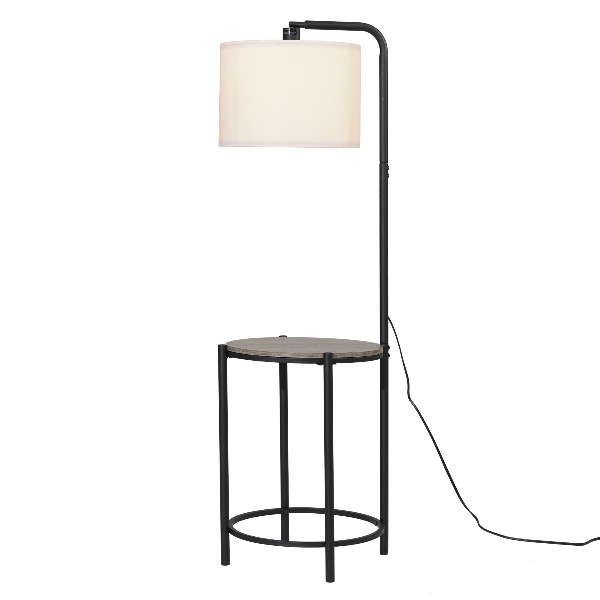 Mainstays Mid-Century Modern Floor Lamp with Faux Wood Side Table (Matte Black, 54 in) o8tj3