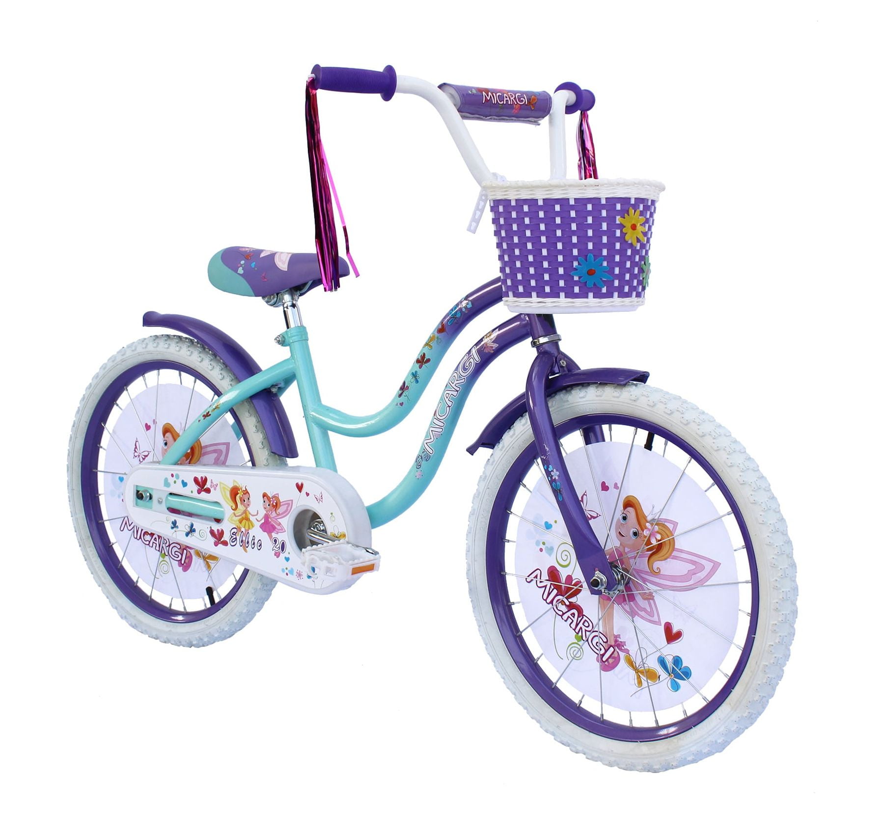 PlayWorld 20 in. Cruiser Bicycle for Kids, Steel Frame with Coaster Brake and Fenders (Purple/Baby Blue, 20 in.) o6i9u