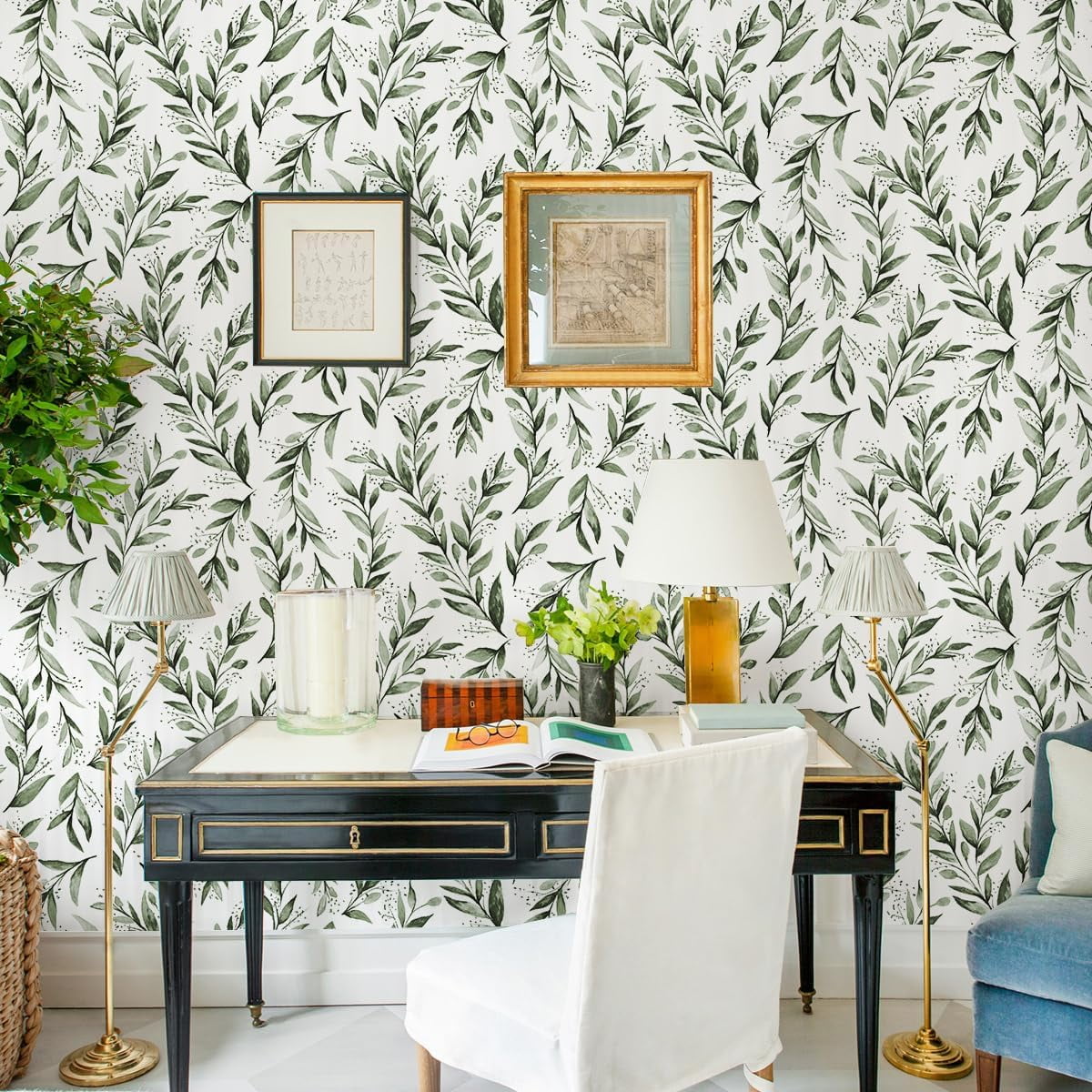 Genreen Green Leaf Peel and Stick Wallpaper, Self-Adhesive Removable Vinyl Contact Paper for Furniture and Walls (Green, 17.7 in x 118.1 in) i7pz9