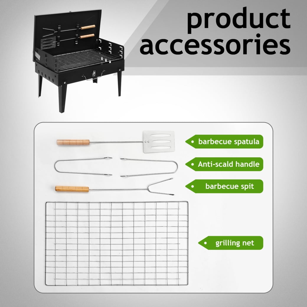 GORTES Portable Charcoal Grill with Lid, Folding Barbecue Smoker for Patio and Camping (Black, 17 in x 17 in) 942up