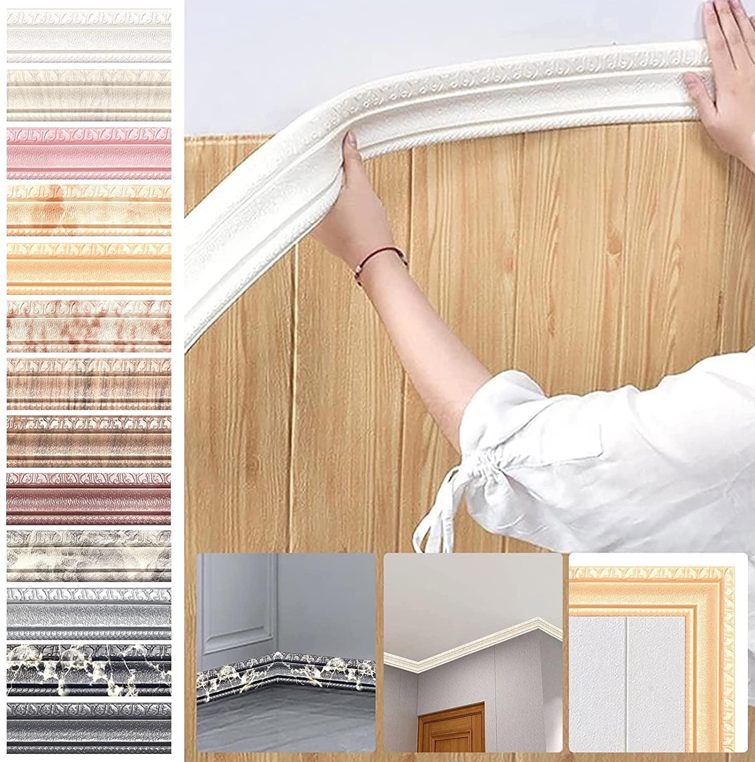 Holloyiver Self Adhesive Flexible Foam Molding Trim, 3D Decorative Wall Border for Home DIY (White, 90 in x 3 in) uq01k