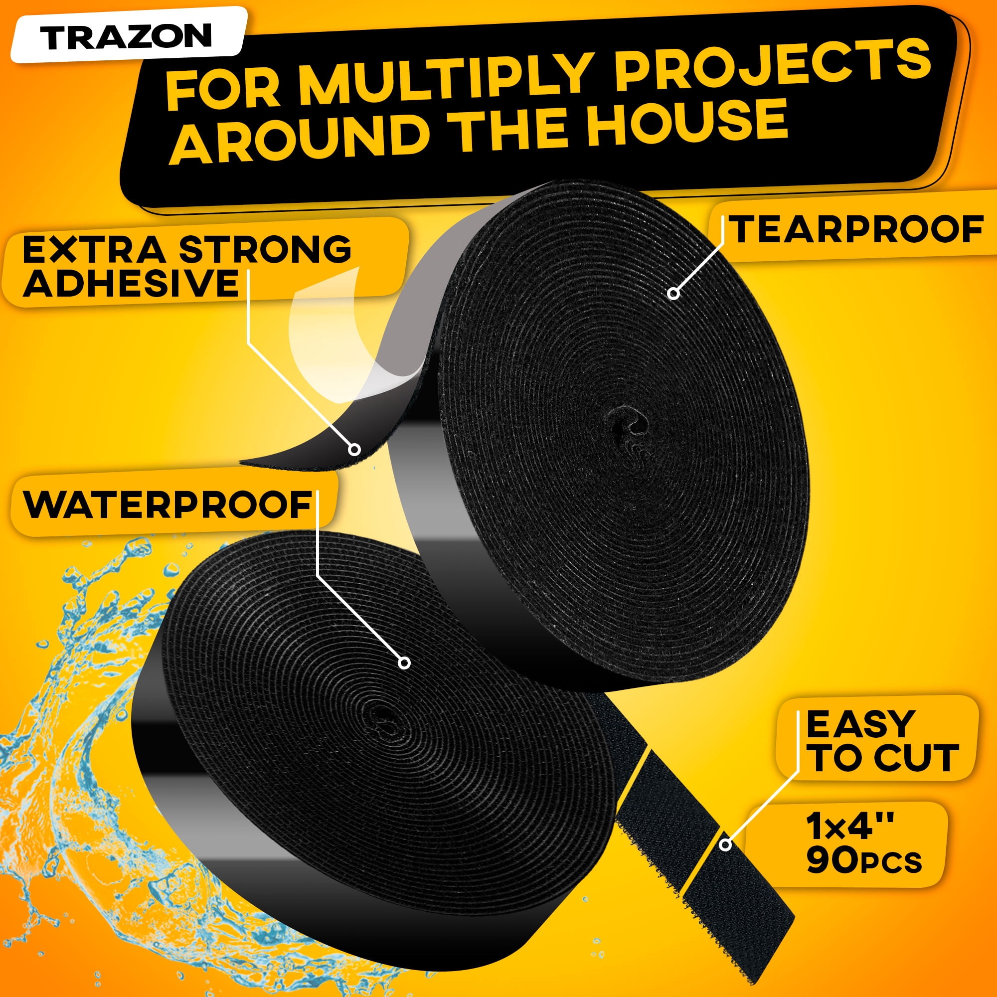 Trazon Hook and Loop Tape Roll, Heavy Duty Adhesive Industrial Strength Fastener Strips (Black, 1 in x 30 ft) jt9ca