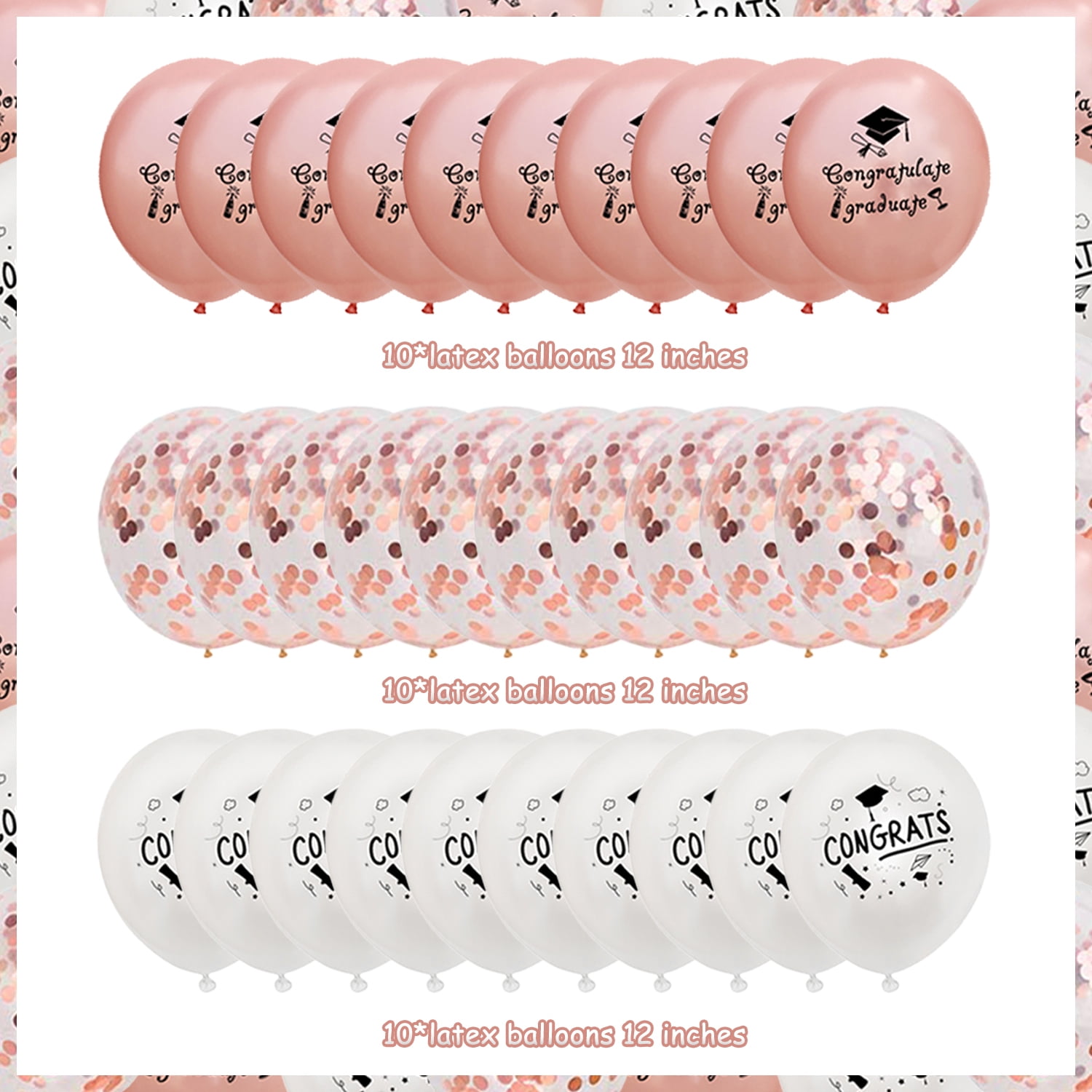 Ohgeecraft Graduation Party Decorations Set, Rose Gold Congrats Grad Balloons and Confetti Decor (30 Pieces) 7da6h