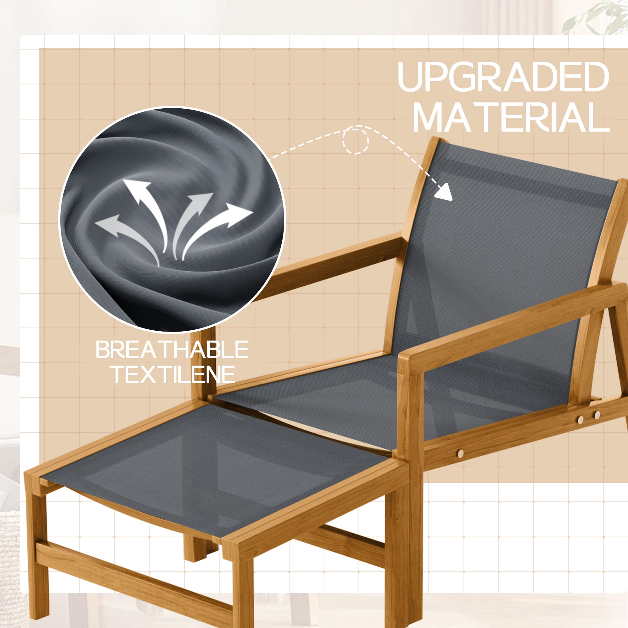 Homall 4-Piece Patio Conversation Set with Acacia Wood Frame and Textilene Chairs (Gray) iaemv