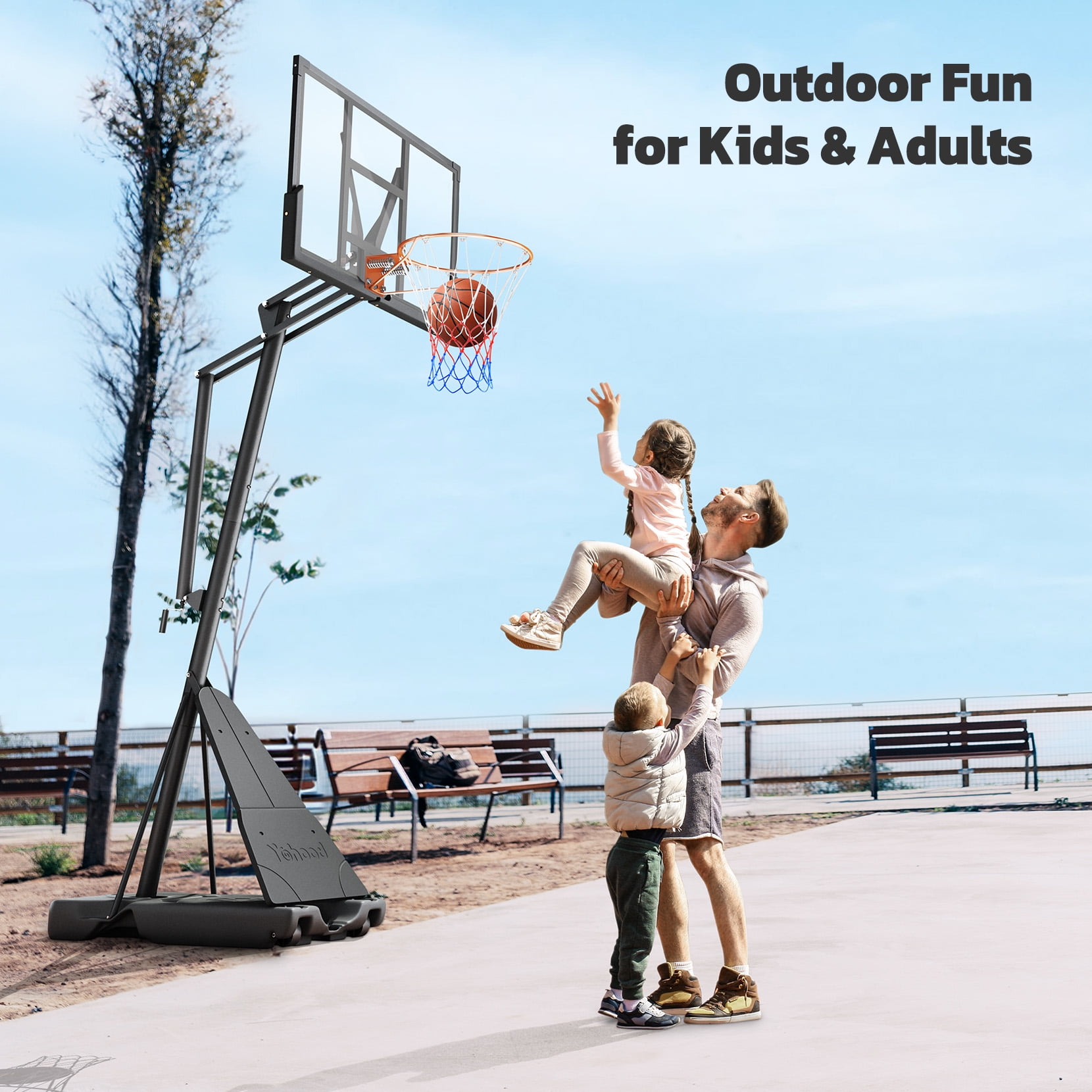 TONBUX Portable Basketball Hoop System, Adjustable Height 5.25 ft to 10 ft with 44 in PC Backboard (Black) 66qbh