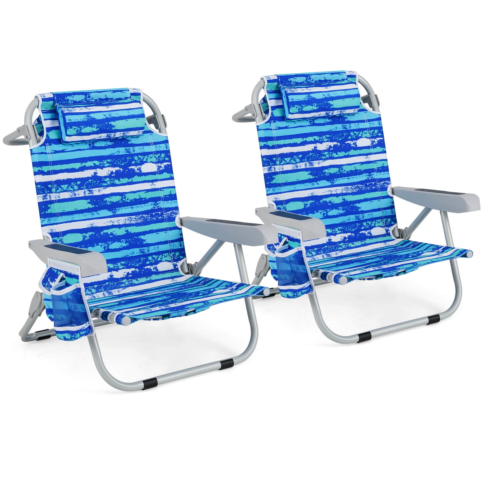 Costway 2-Piece Folding Beach Chair Set Lightweight Aluminum Camping Chair with Storage (Navy, 2-Pack) 11wsf