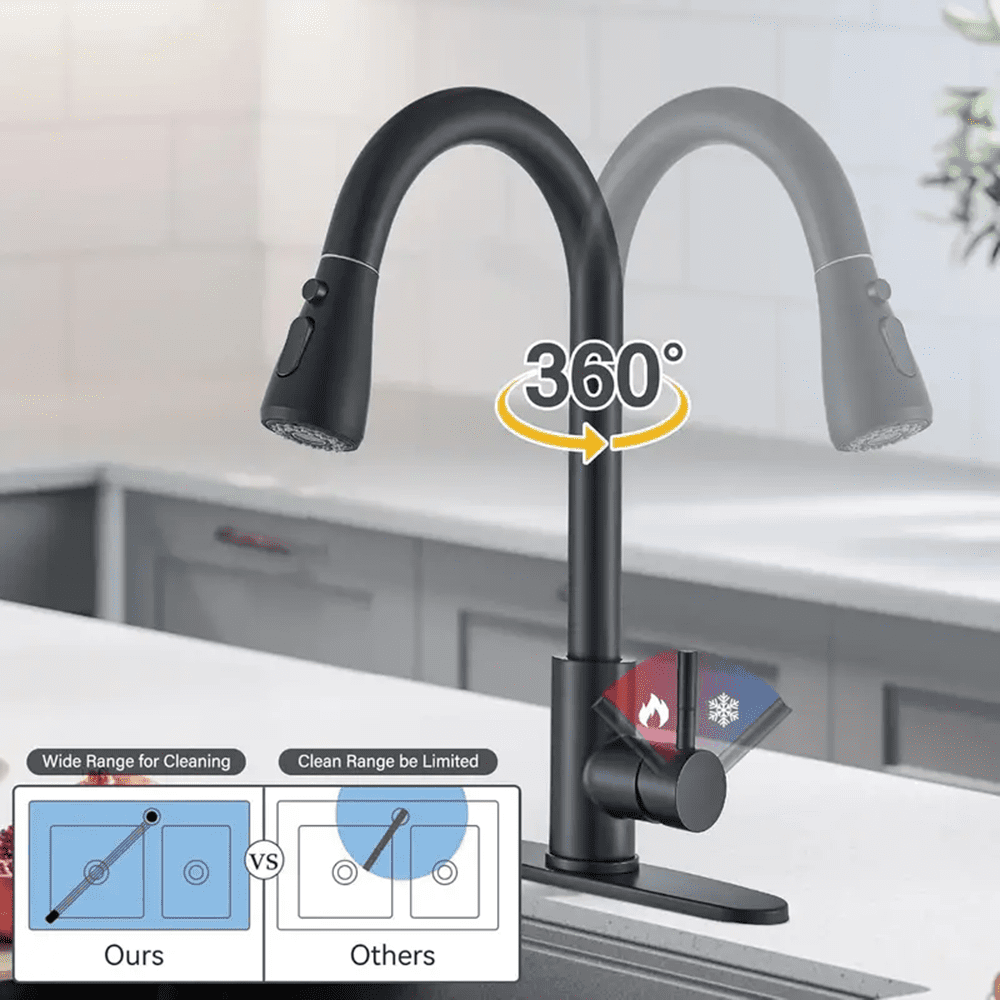 Senlesen High Arc Pull Down Kitchen Faucet with Sprayer and Deck Plate (Matte Black, 15.7 in) v1rit