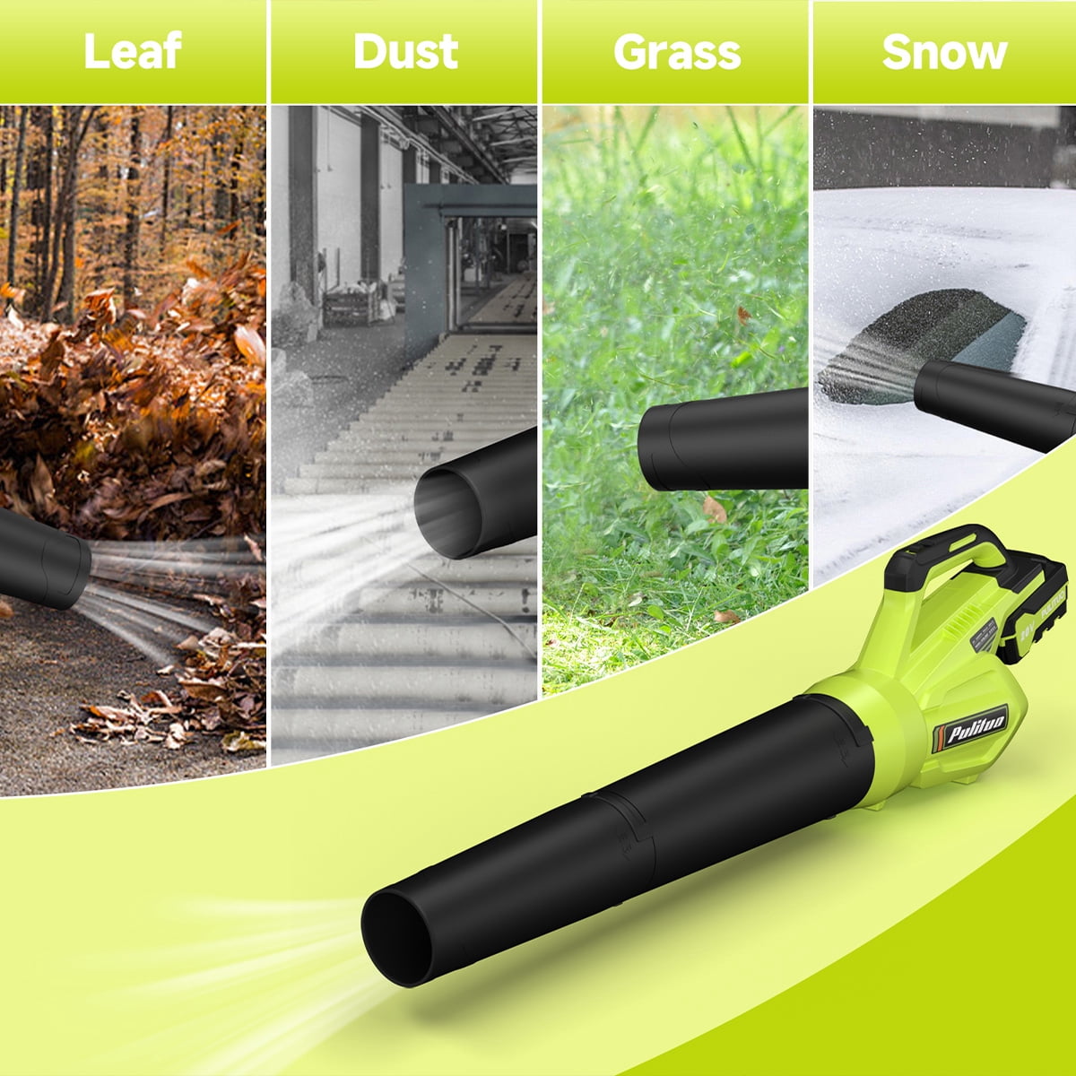Pulituo Cordless Leaf Blower, 20V Electric Handheld Garden Blower with 2 Batteries and Charger (Green, 2.6 lb) dwbbl