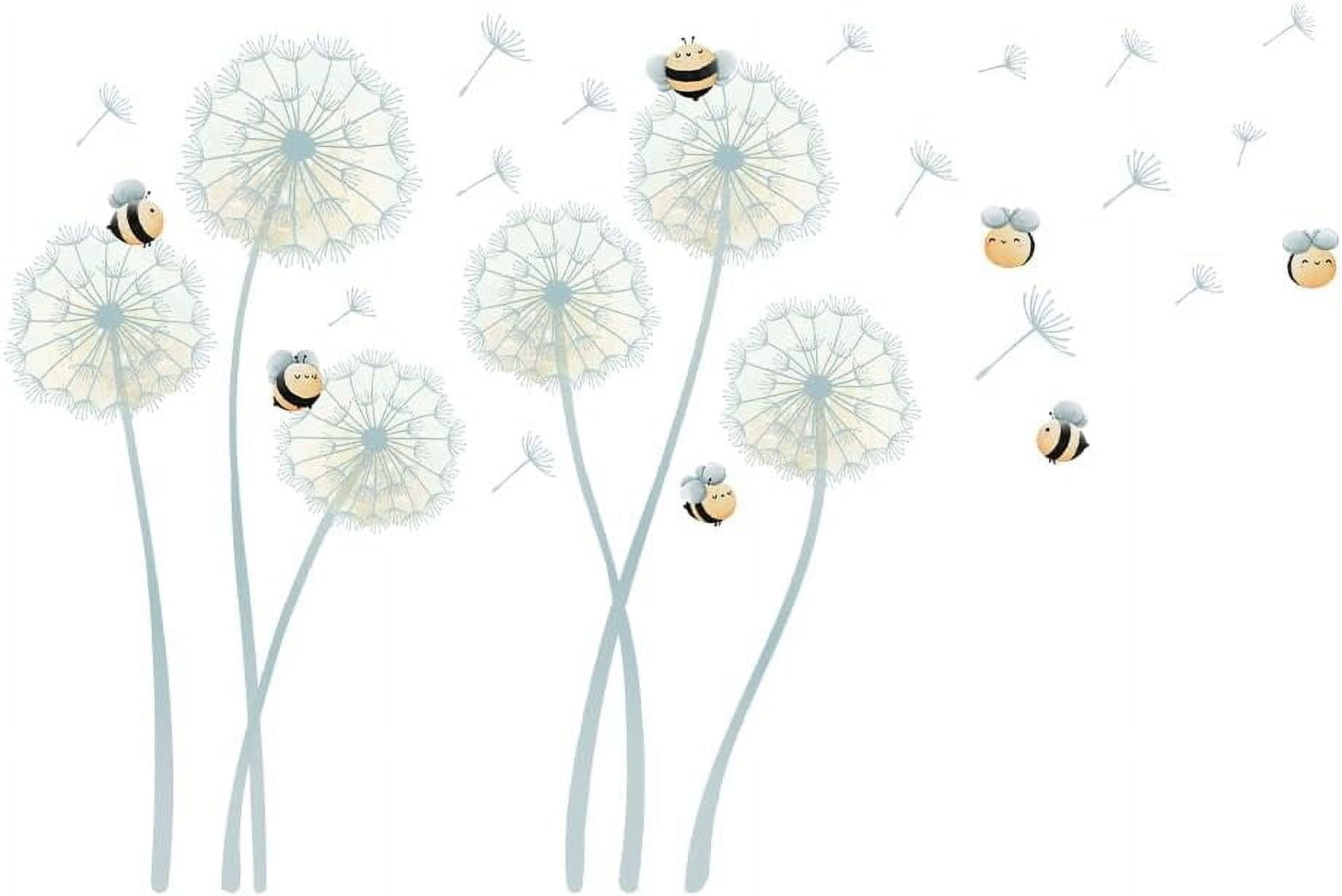 ORIGACH Dandelion Bee Wall Decal Set, Watercolor Floral Vinyl Wall Art for Nursery and Bedroom (Multicolor, 35 in x 30 in) fhicz