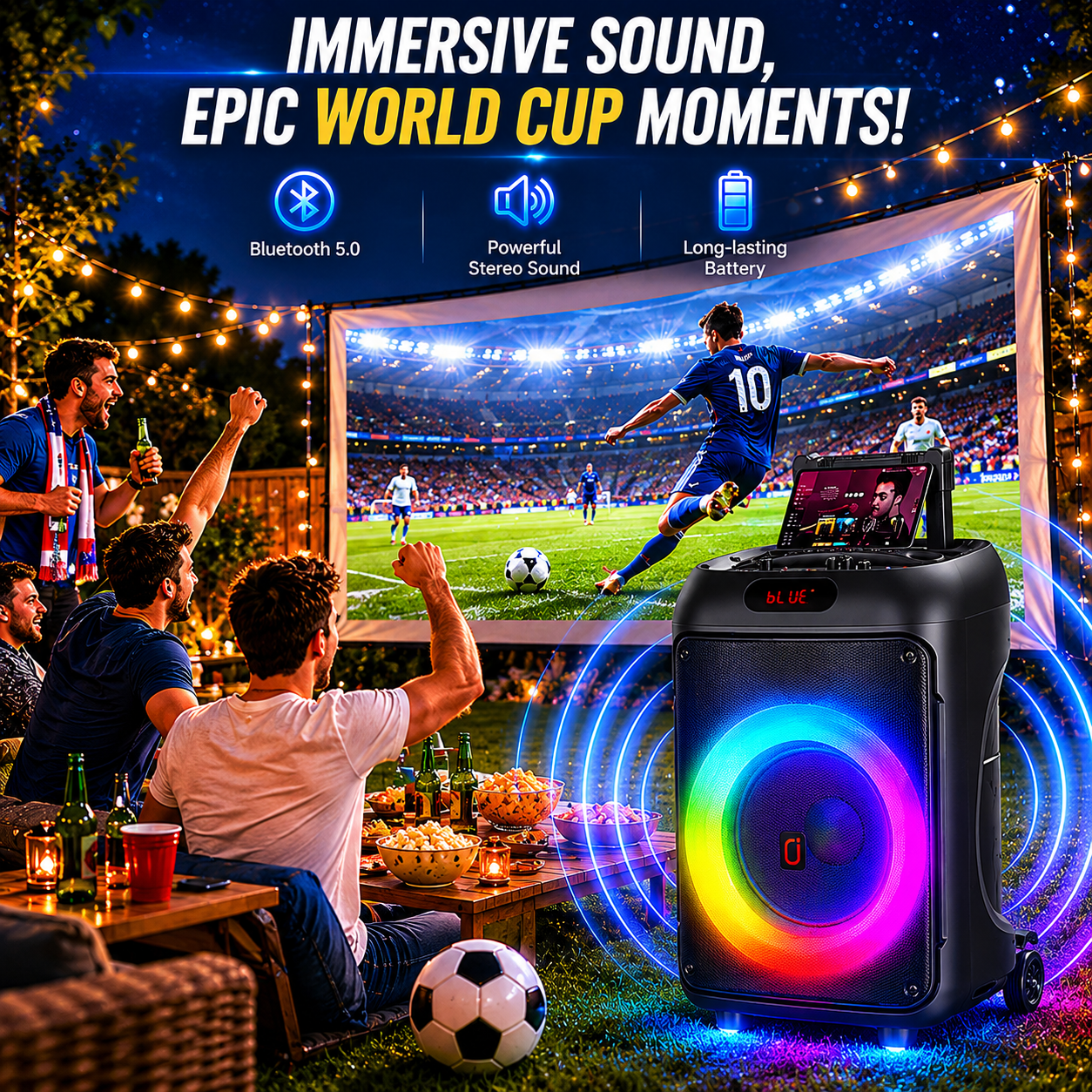 JYX Portable Party Speaker, 120W Wireless Bluetooth Speaker with Dual Subwoofers, Karaoke System with 2 Microphones and Wheels (Black) 9r5hu