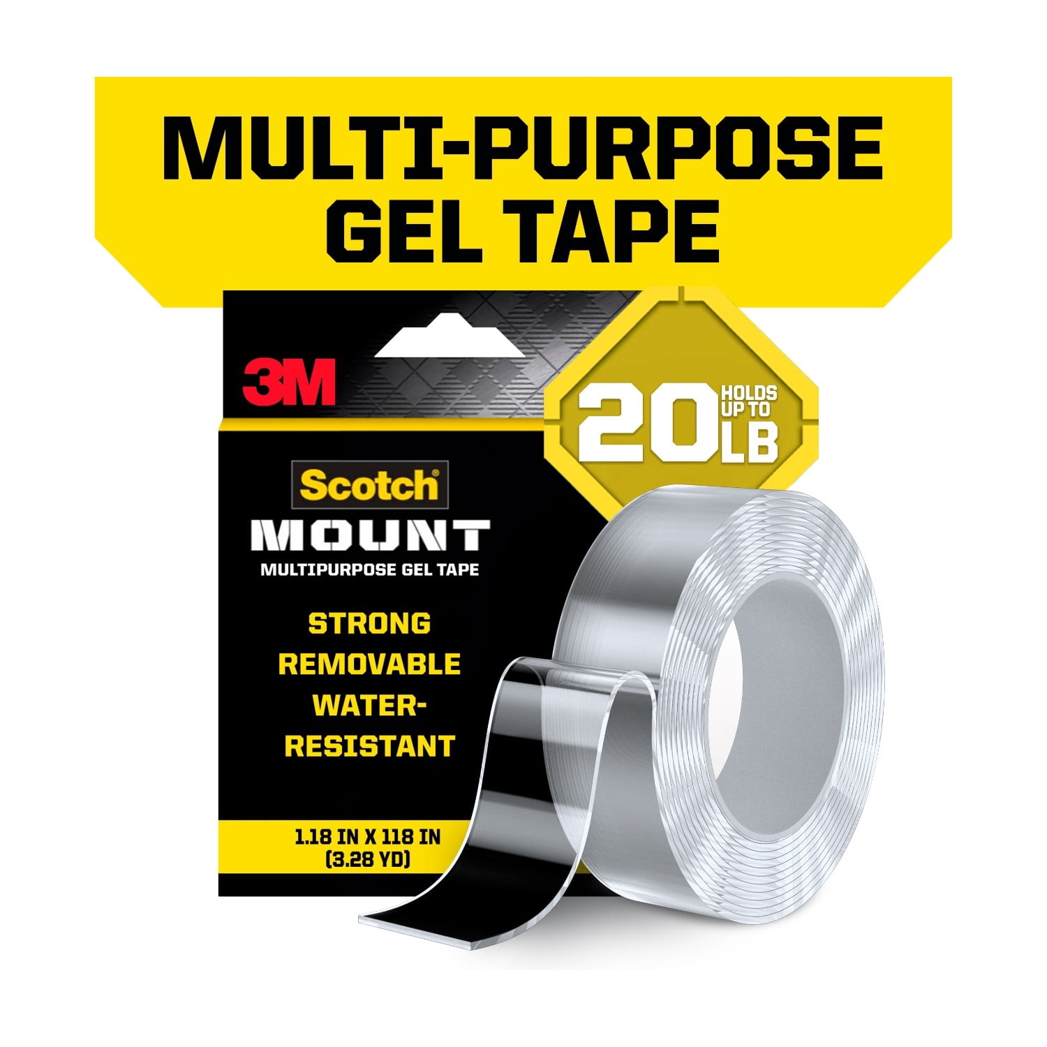 Scotch-Mount Multipurpose Gel Tape, Heavy-Duty Double-Sided Adhesive for Indoor and Outdoor Use (Clear, 1.18 in x 118 in) vz7ac