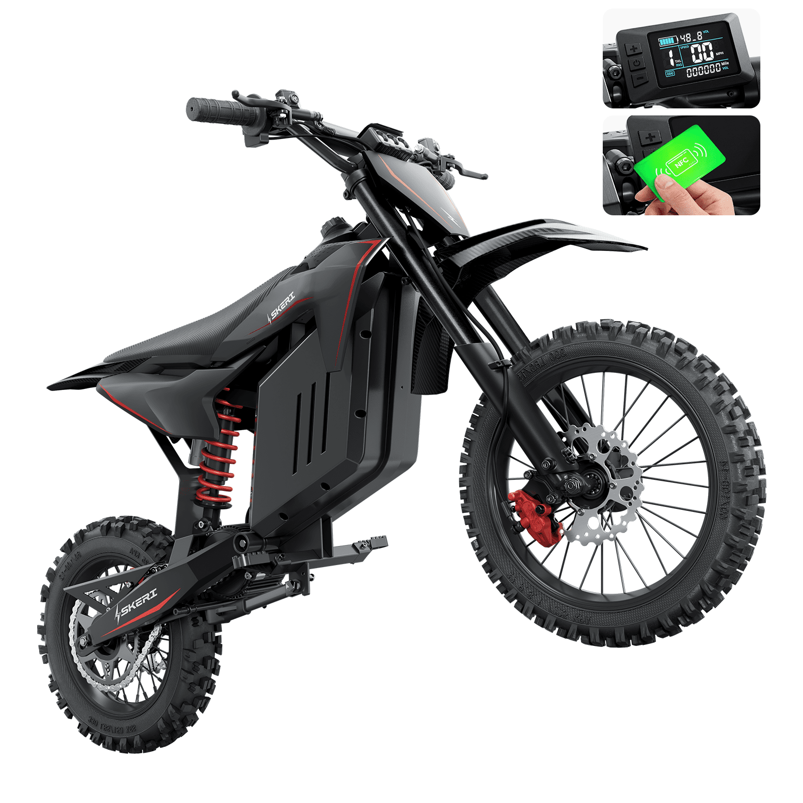 Skeri Electric Dirt Bike for Teens and Adults, Off-Road Motorbike with 3200W Peak Motor and 37MPH Top Speed (Black, 14 in/12 in) xwt84