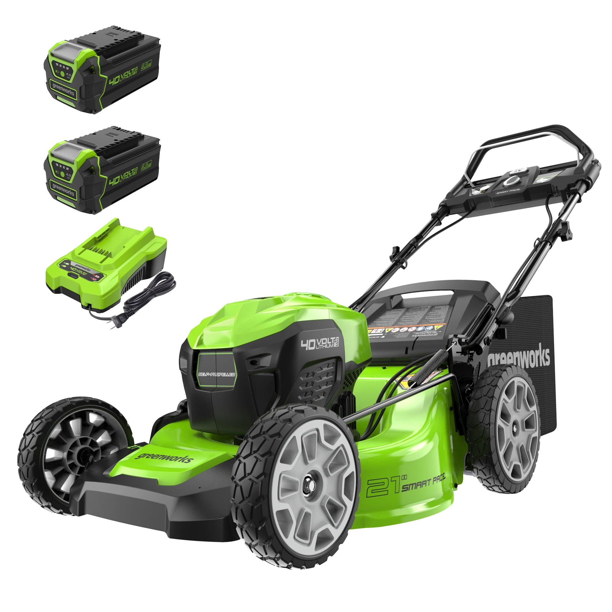 Greenworks 40V 21 in Brushless Self-Propelled Lawn Mower with 2 x 4Ah USB Batteries and Charger (21 in) 6lc8i