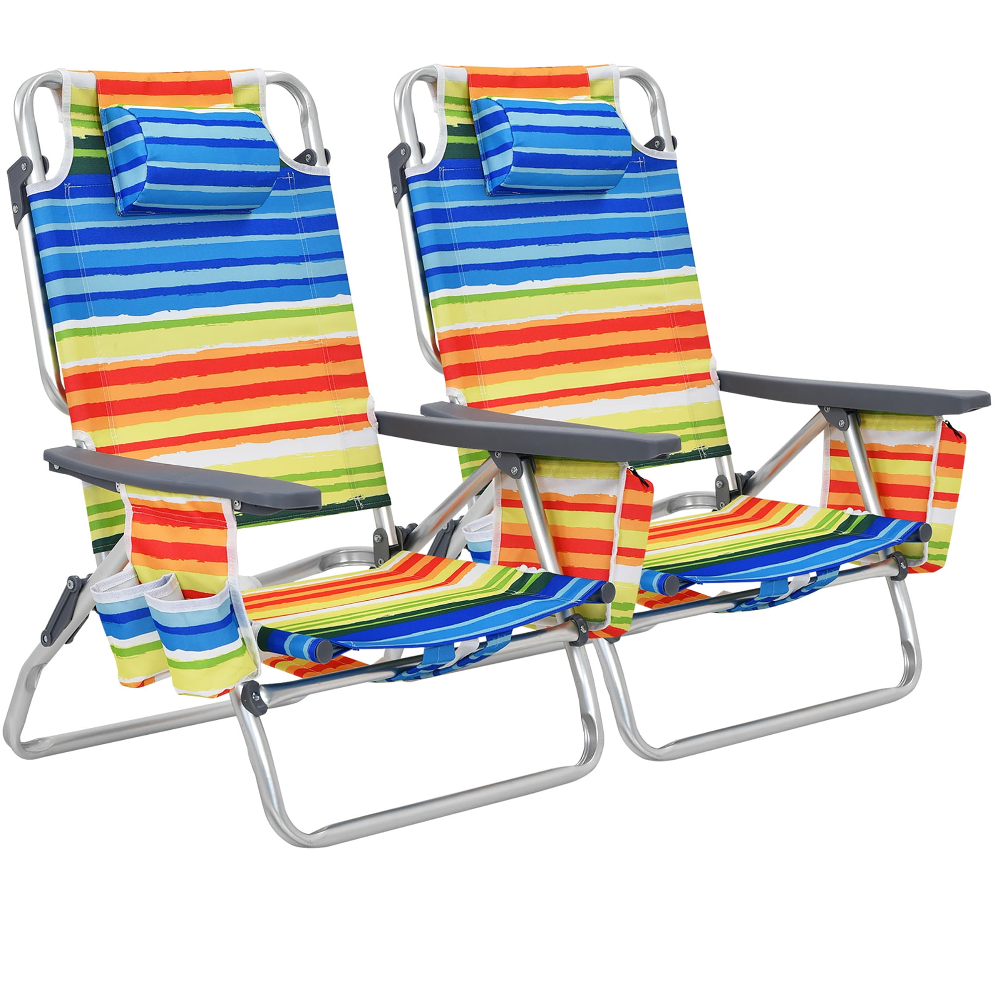Costway 2-Pack Folding Backpack Beach Chair (5-Position Reclining Outdoor Chair with Pillow, Yellow) peyhw