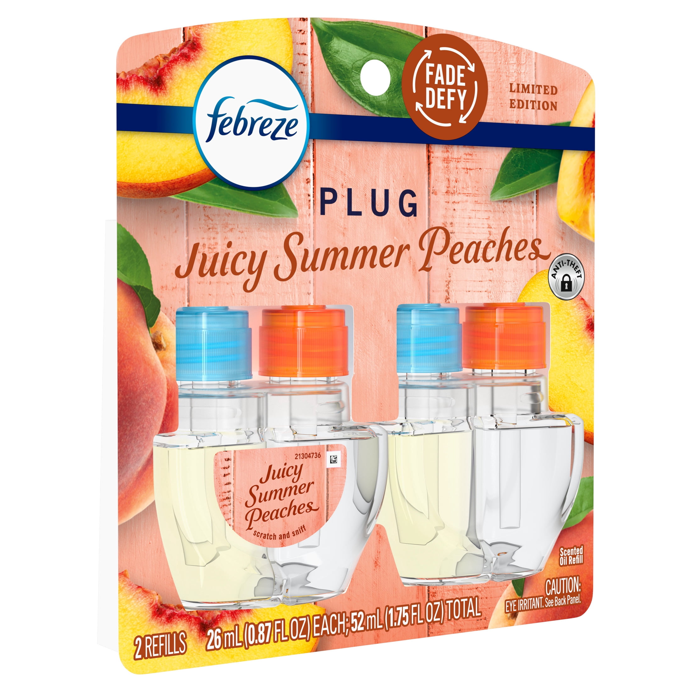 Febreze Fade Defy PLUG Air Freshener Scented Oil Refill, Juicy Peaches (2 Count) dzk2p