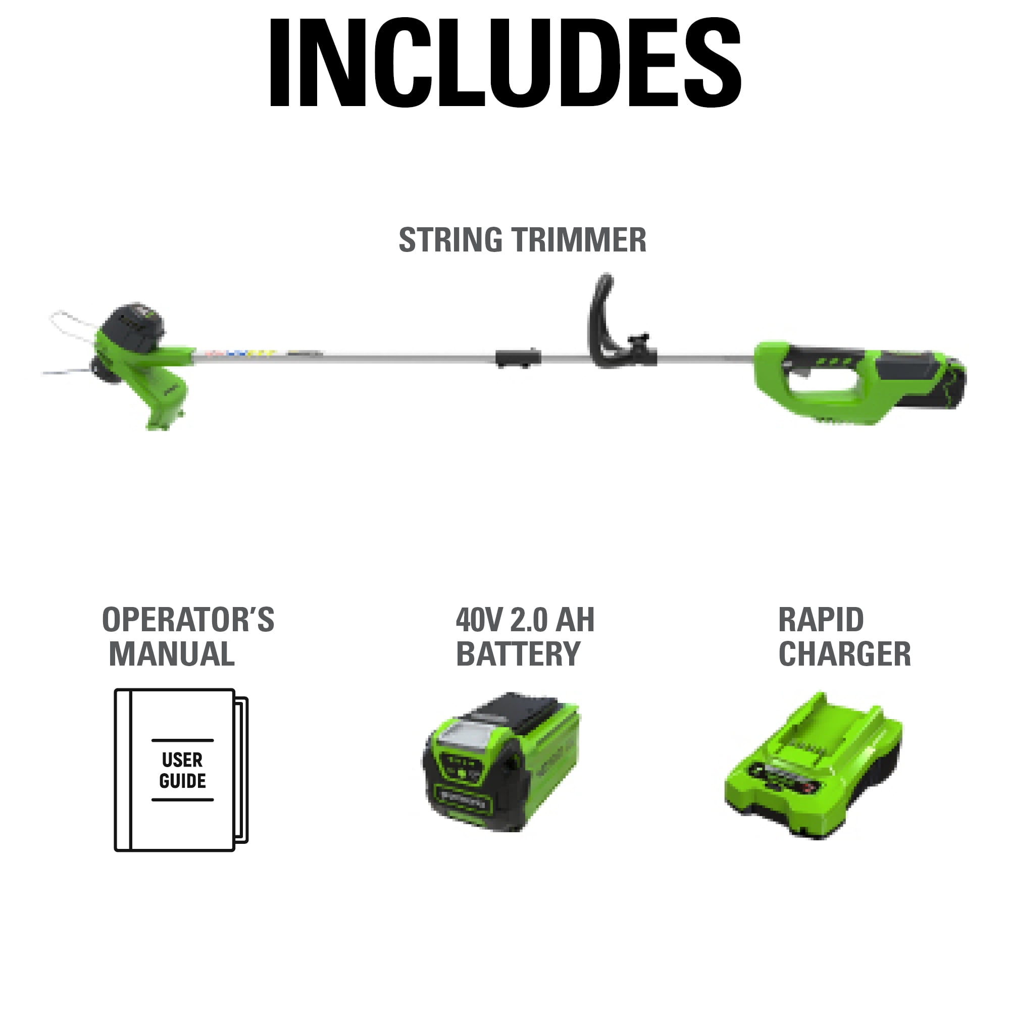 Greenworks 40V Cordless String Trimmer with 2.0 Ah Battery and Charger (12 in) a3ln1