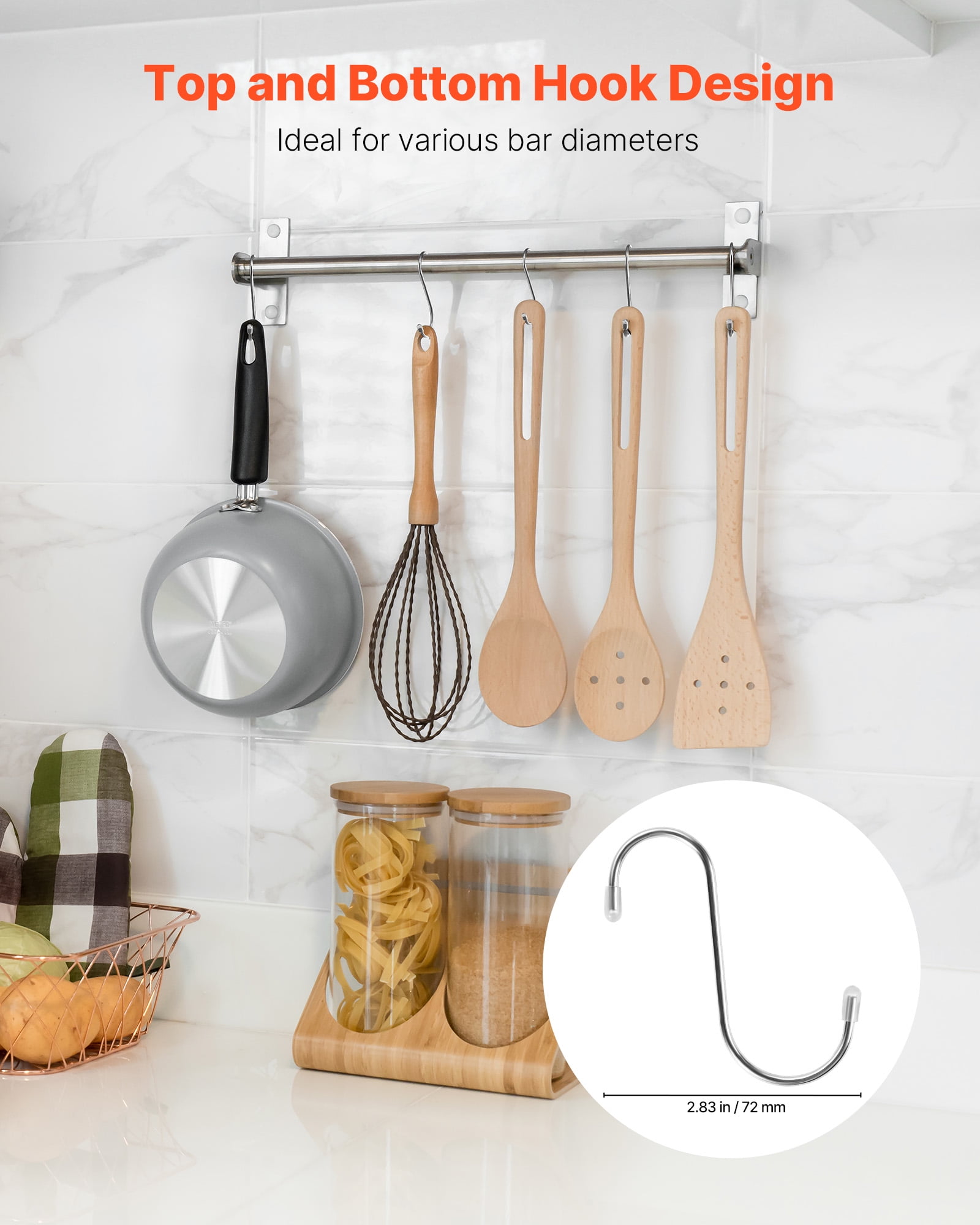 VEVOR S Hooks Heavy Duty Stainless Steel Hanging Hangers for Kitchen and Closet (Silver, 40 Pack, 3.4 in) yc0zg
