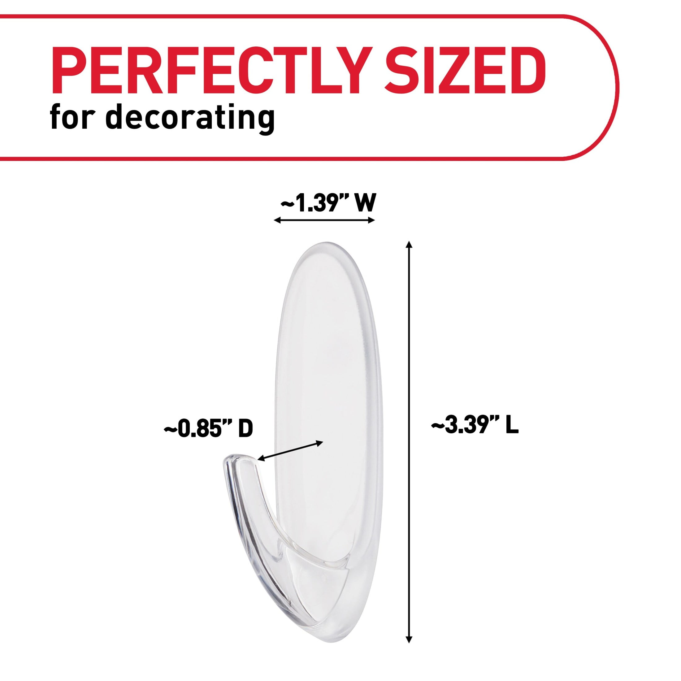 Command Large Clear Adhesive Wall Hook with Clear Strips (Clear, 1 Hook, 2 Strips) mr37a