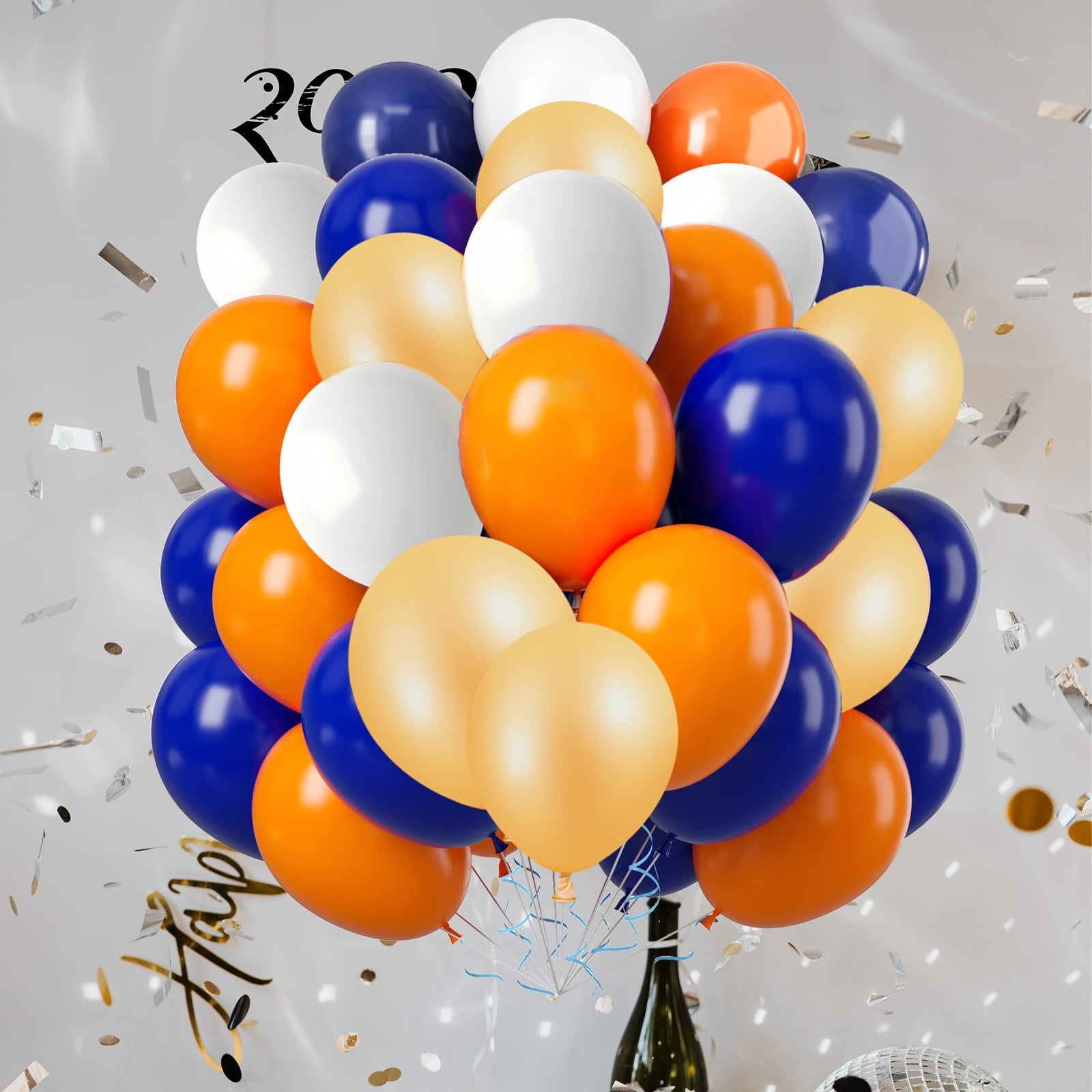 Qiameng Party Balloon Arch Kit, Navy Blue Orange White and Metallic Gold Latex Balloons for Birthday Wedding Graduation (35 Pieces, 12 in) ftvag