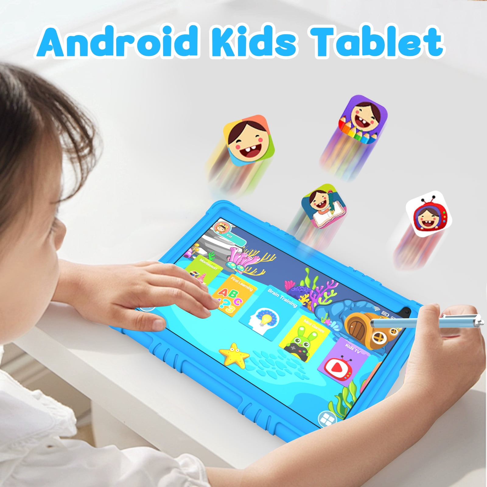 YQSavior Android 15 Kids Tablet 10.1 in IPS HD Display (Blue, 32GB) lnyuc