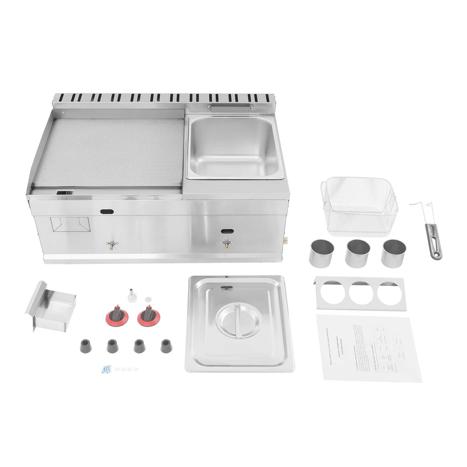 Generic Commercial Gas Propane Flat Top Grill Griddle with Deep Fryer (Silver, 1.59 gal Oil Capacity) 2m6r3