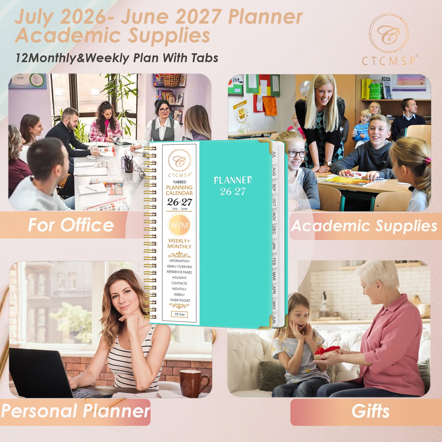 CTCMSP 2026-2027 Academic Planner Weekly and Monthly Organizer with Hardcover and Spiral Binding (Green, 6.3 in x 8.5 in) ecprw