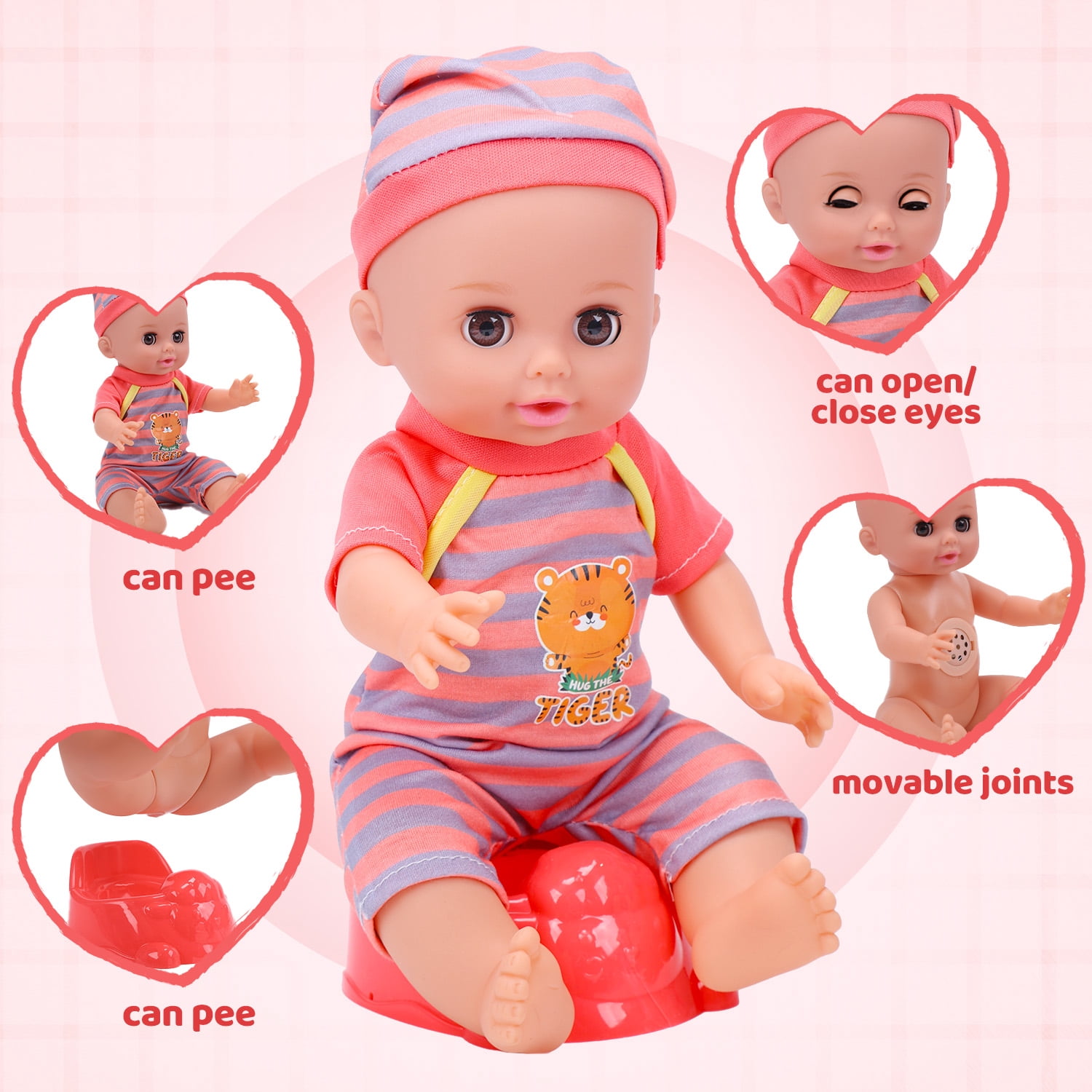 JoyStone Baby Doll Play Set with 12.5 in Doll, 21 in Foldable Stroller, High Chair, and 35 PCS Accessories (Multicolor, 12.5 in) rusm0