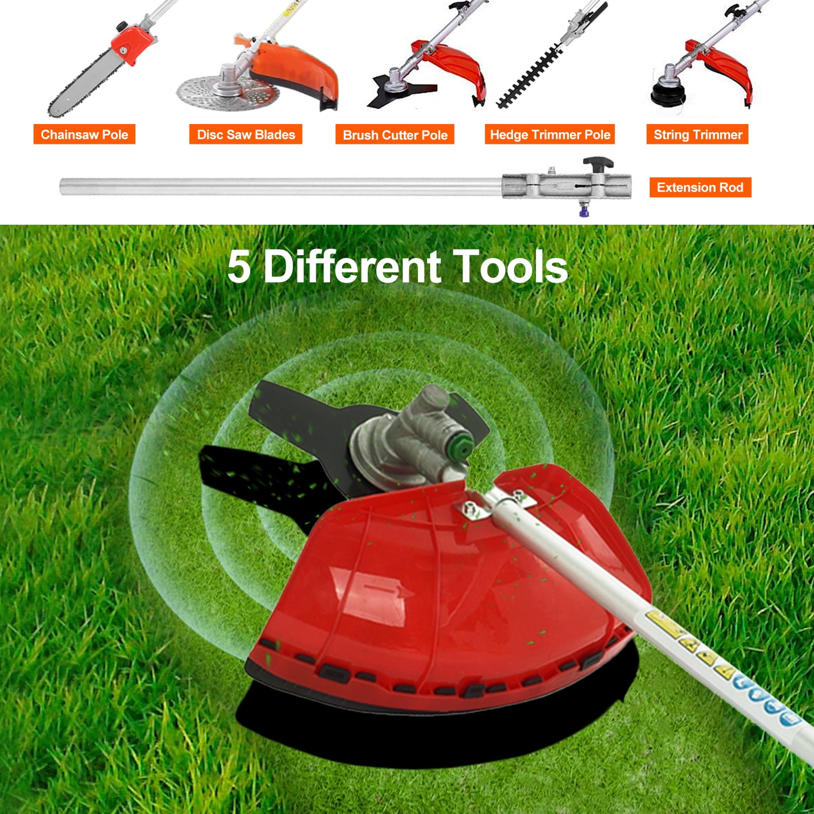 WETS 5-in-1 Gas Garden Trimmer Combo, 52cc 2-Stroke Multi-Tool System with Pole Saw, Hedge Trimmer, and String Trimmer (1 Set) 4f37a