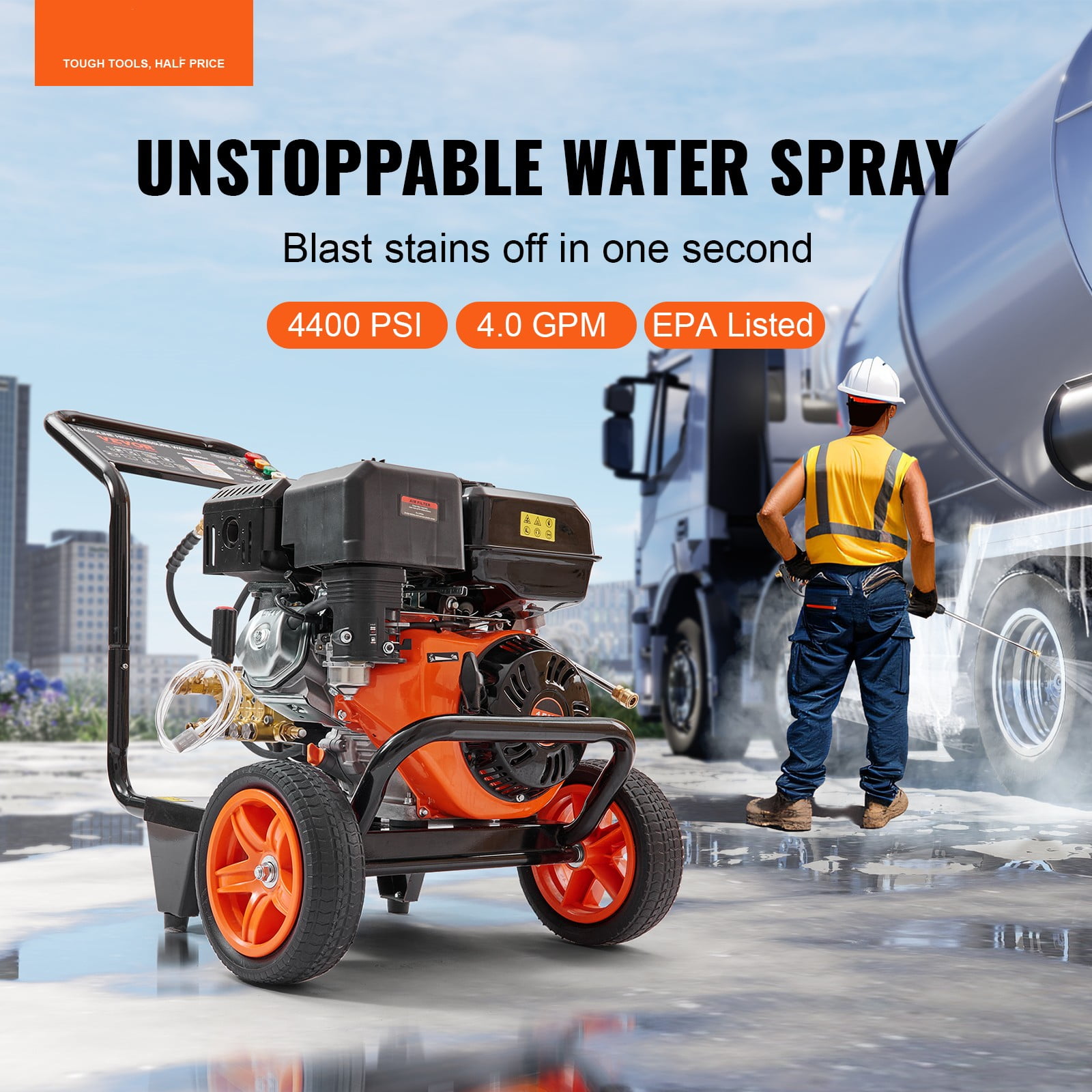 SKYSHALO 4400 PSI 4.0 GPM Gas Pressure Washer with 50 ft Hose and 5 Nozzles (4400 PSI, 4.0 GPM) vaep1