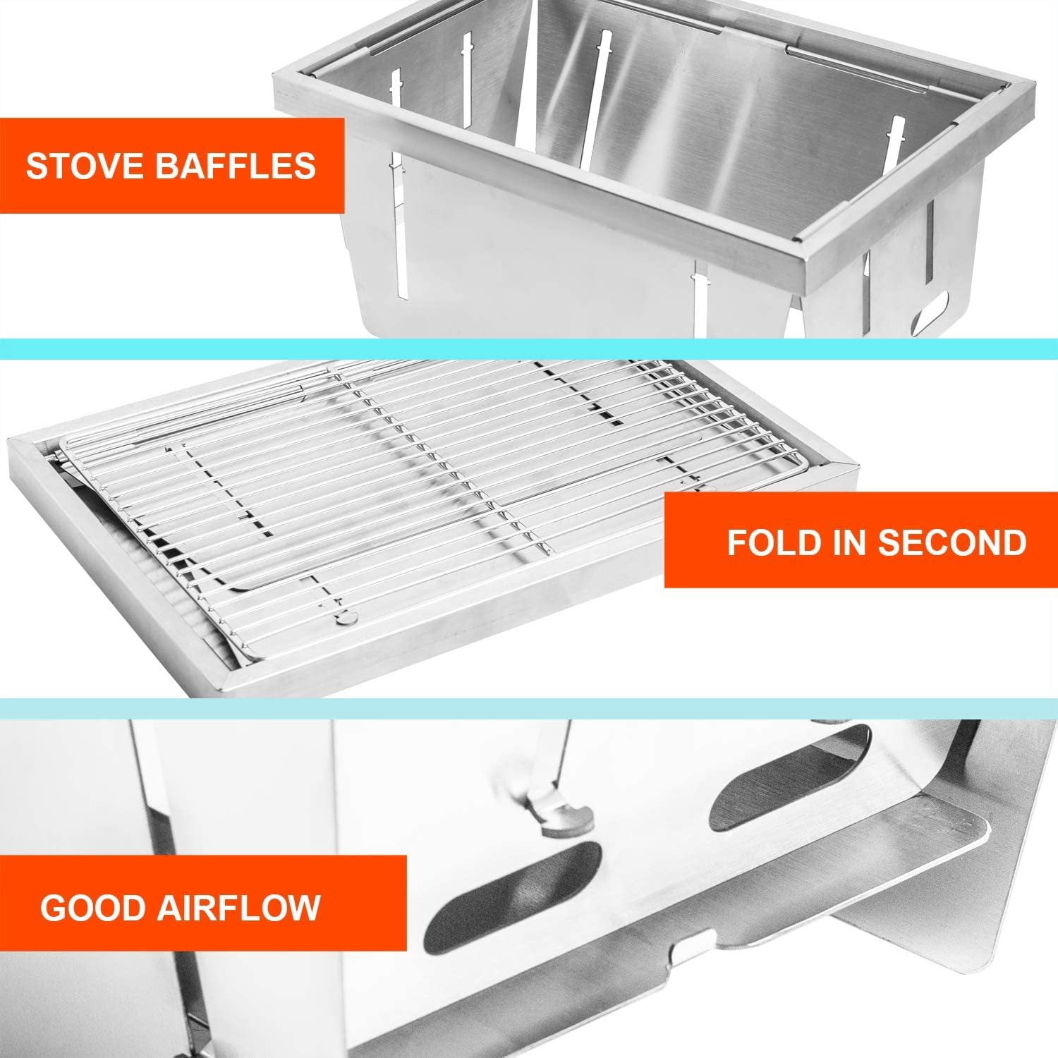 Dazone Charcoal Foldable Outdoor Grill, Portable Stainless Steel BBQ Stove (Silver, 7.50 in) a6v80
