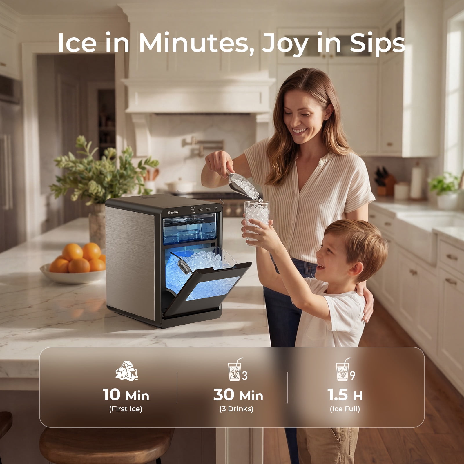 Goosiay Nugget Ice Maker Countertop, Portable Pebble Sonic Ice Machine for Home and Kitchen (Black, 44 lb) yty0m